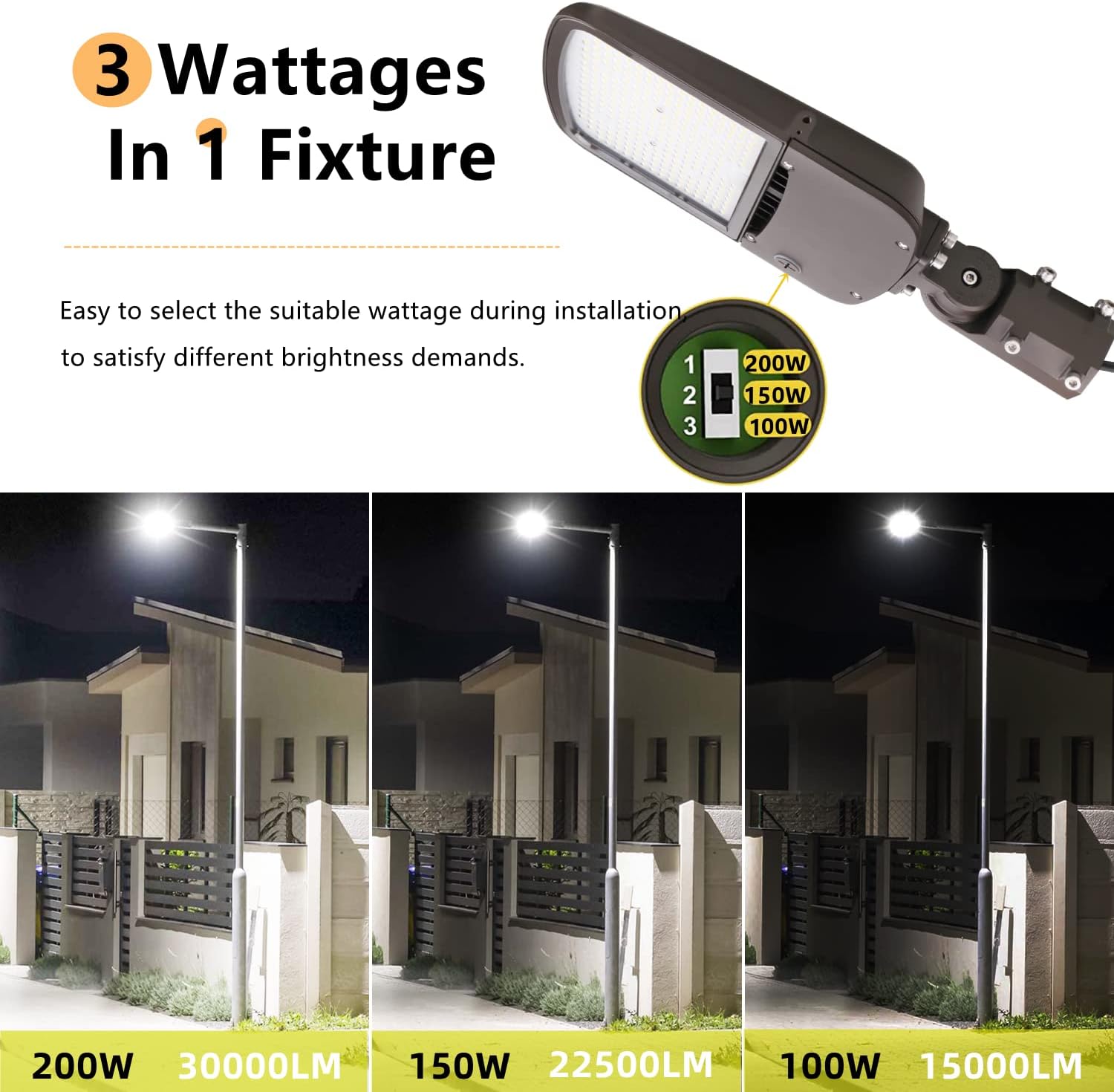 Luz de estacionamiento LED regulable de 200 W para exteriores con fotocélula del atardecer al amanecer, 30000LM (150LMW) 5000K 750W HPSHID Equiv,