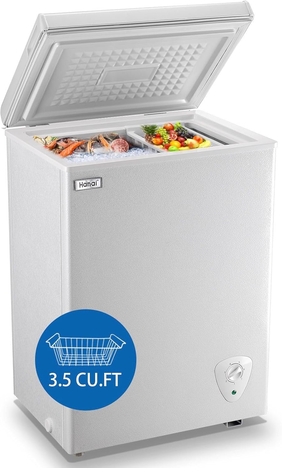 Congelador de pecho de 3.5 pies cúbicos pequeño congelador profundo puerta superior mini congelador con cesta extraíble, bajo ruido, 7 temperaturas