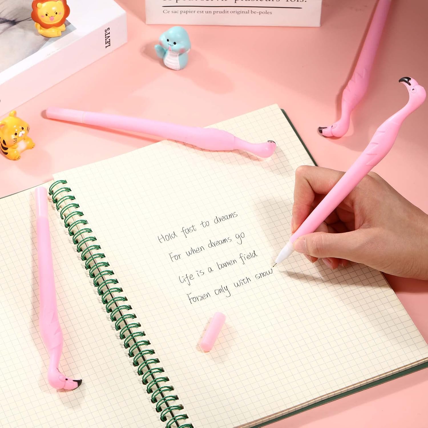 12 bolígrafos de flamenco de regalo, bolígrafo creativo de flamenco, bolígrafo de plástico rosa de goma, tinta negra, 0.020 in para niños, mujeres,