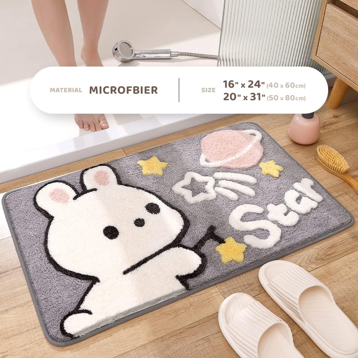 Alfombra de baño de conejo, extra suave y absorbente, lavable a máquina, antideslizante de animales para bañera, ducha y baño, 15.7 x 23.6 pulgadas