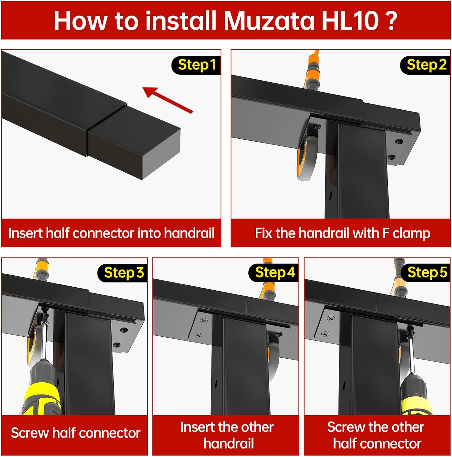 Muzata Barandilla de aluminio de 6 pies 6 “pasamanos rectangular negro barandilla superior plana sistema de barandilla cubierta escalera interior al