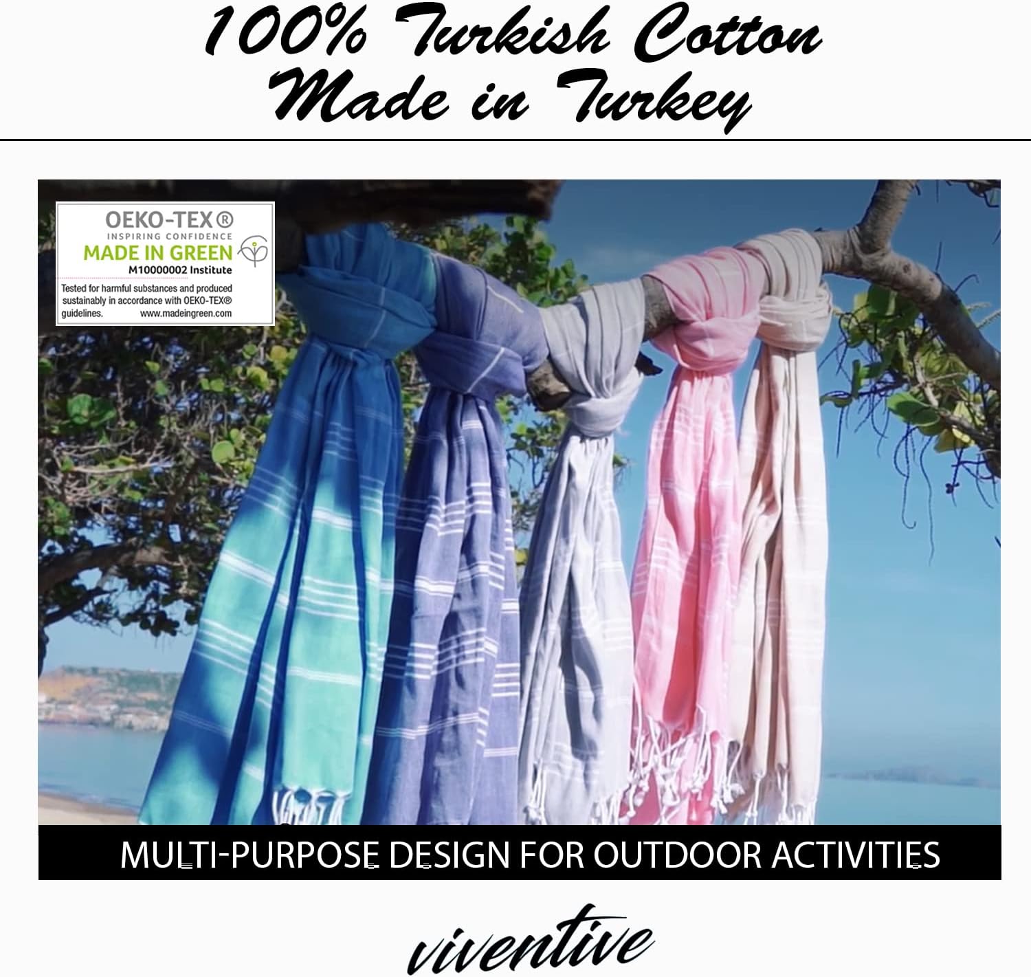 Viventive – Toalla de playa turca de 37 x 70pulgadas, hecha de 100% algodón, ultrasuave y absorbente, de secado rápido, para playa, baño, yoga,