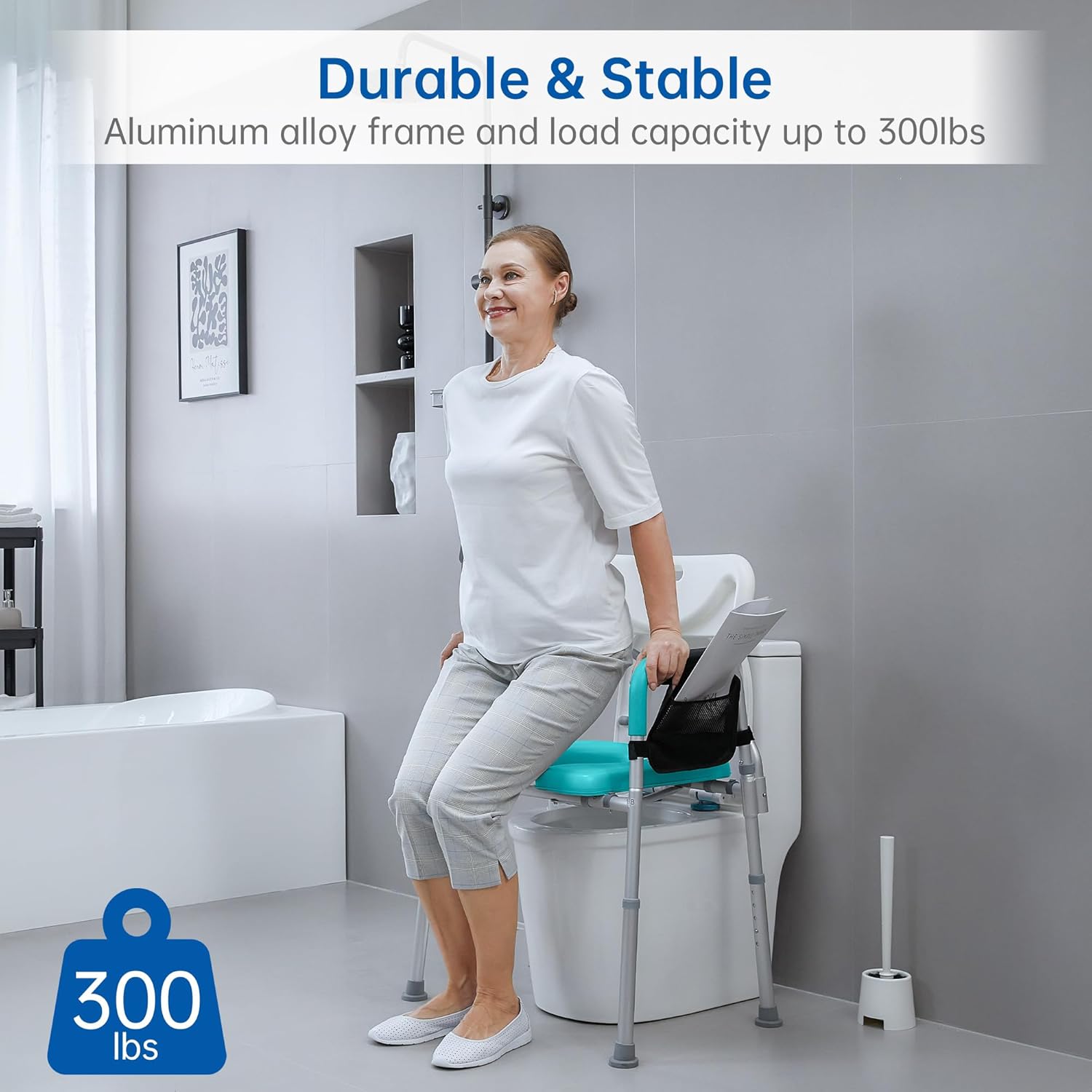 Asiento de inodoro elevado con reposabrazos y respaldo, Elevador de asiento de inodoro elevado, Silla médica de mesita de noche, Silla de ducha con