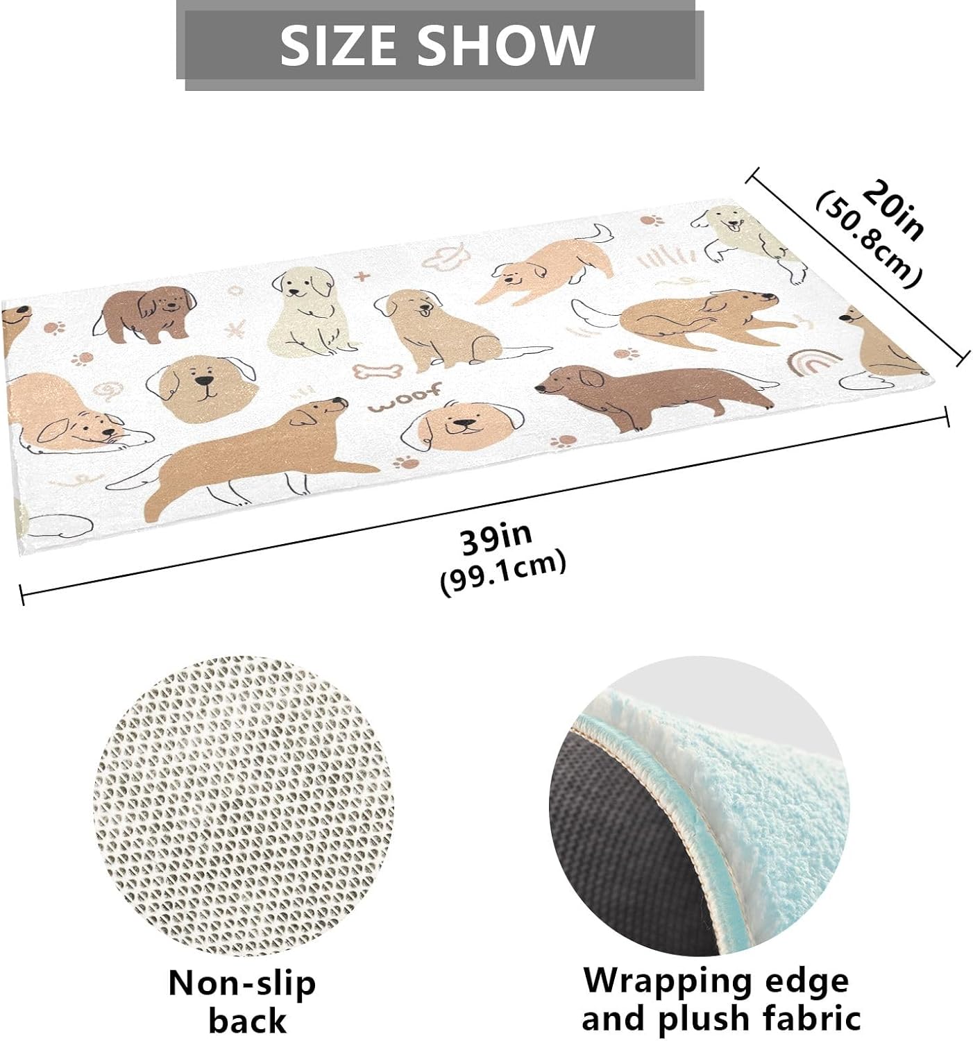 Tapete para dormitorio con diseño de perro Labrador, lavable a máquina, antideslizante, con parte trasera de goma, 39 x 20 pulgadas
