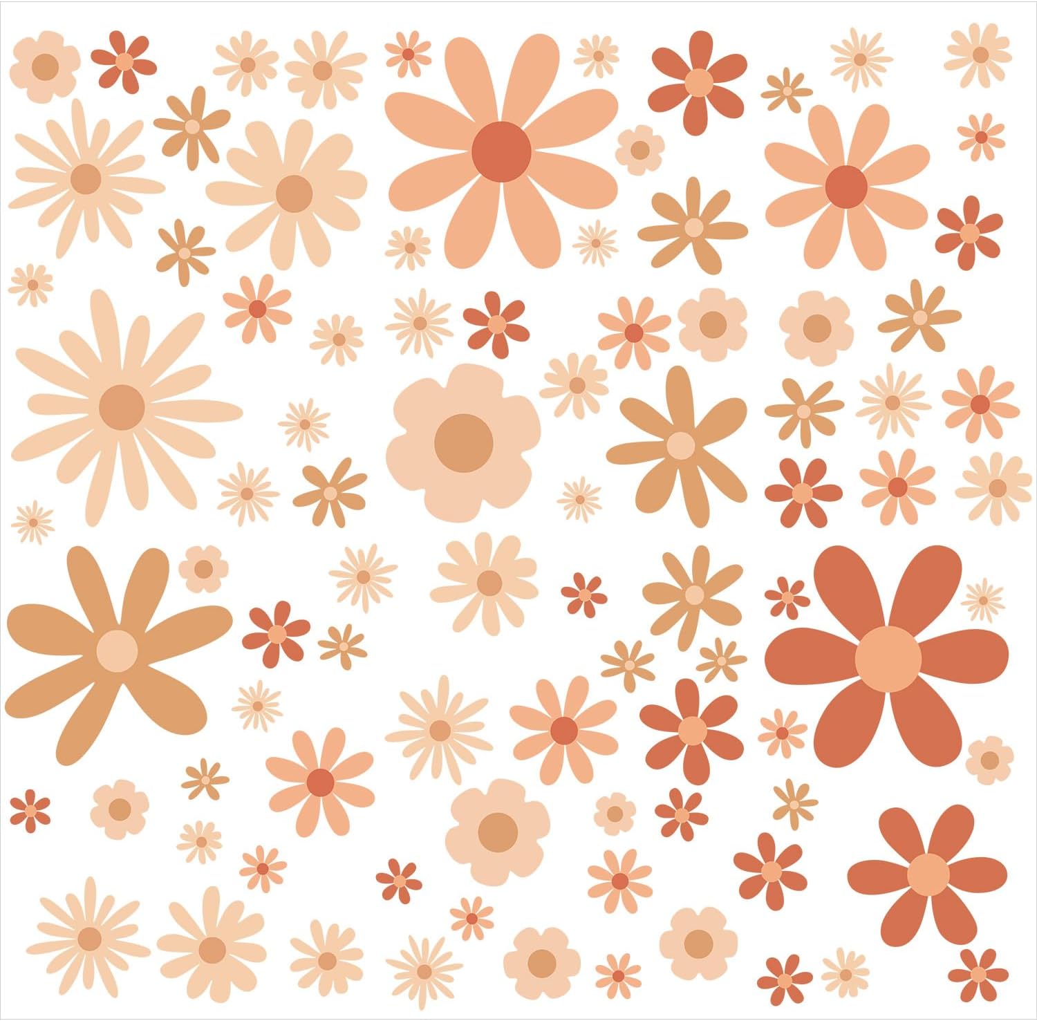 Calcomanía de pared de margaritas, calcomanías de pared de flores bohemias para dormitorio de niñas, calcomanías de decoración de pared para