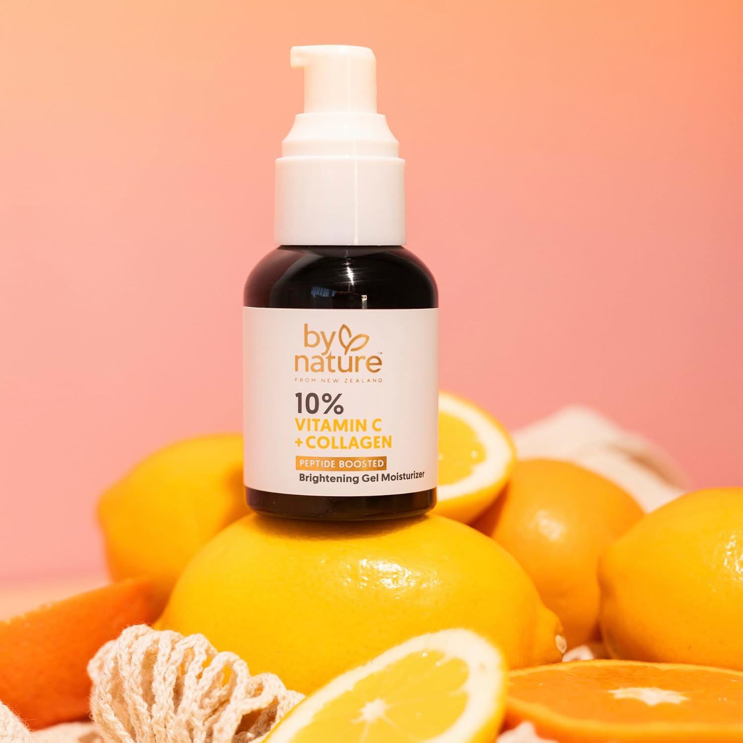 By Nature Gel hidratante facial  10% vitamina C + péptido de colágeno hidratante iluminador para cara y cuello  Energiza e hidrata la piel opaca +