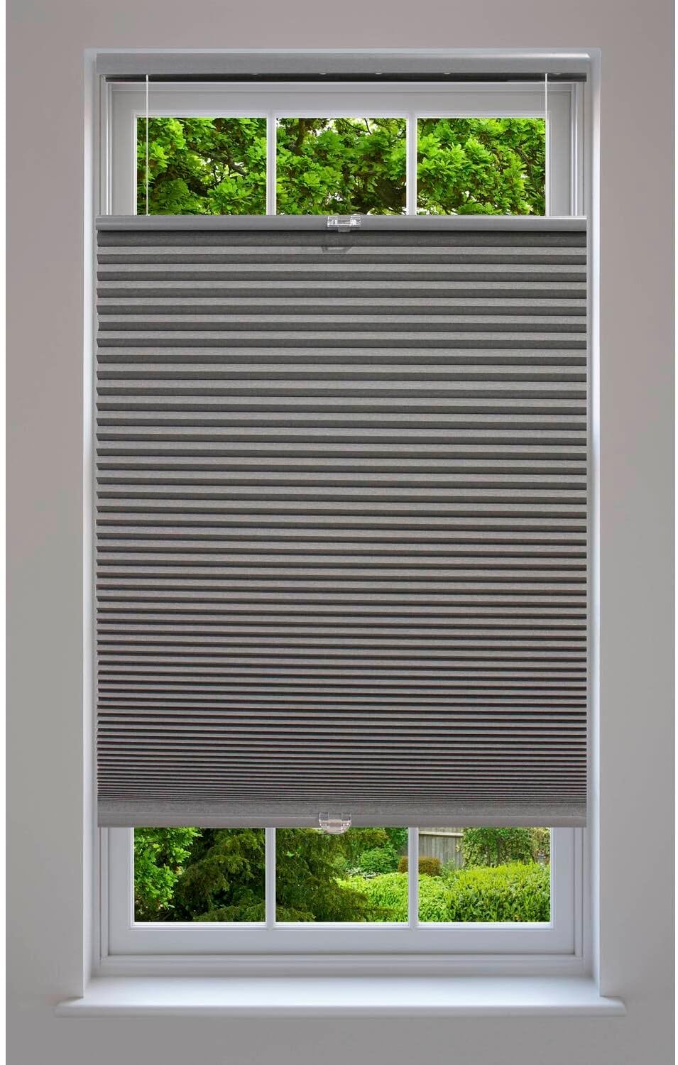 Linen Avenue Persiana celular opaca de arriba hacia arriba sin cables, 34 12 pulgadas de ancho x 48 pulgadas de alto, gris oscuro
