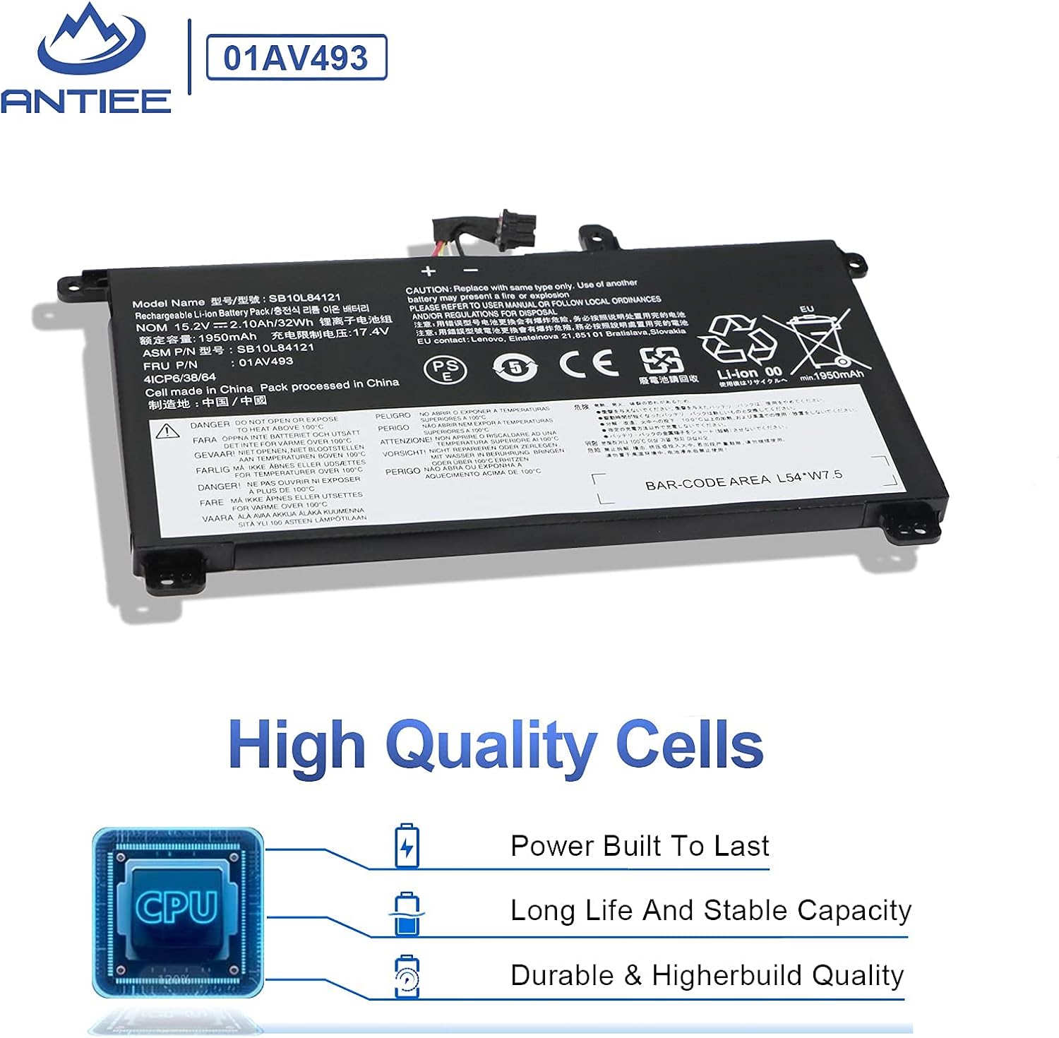ANTIEE 00UR891 01AV493 SB10L84121 Reemplazo de batería interna para Lenovo ThinkPad T570 T580 P51S P52S Series 00UR890 00UR892 SB10L84121 SB10L84122