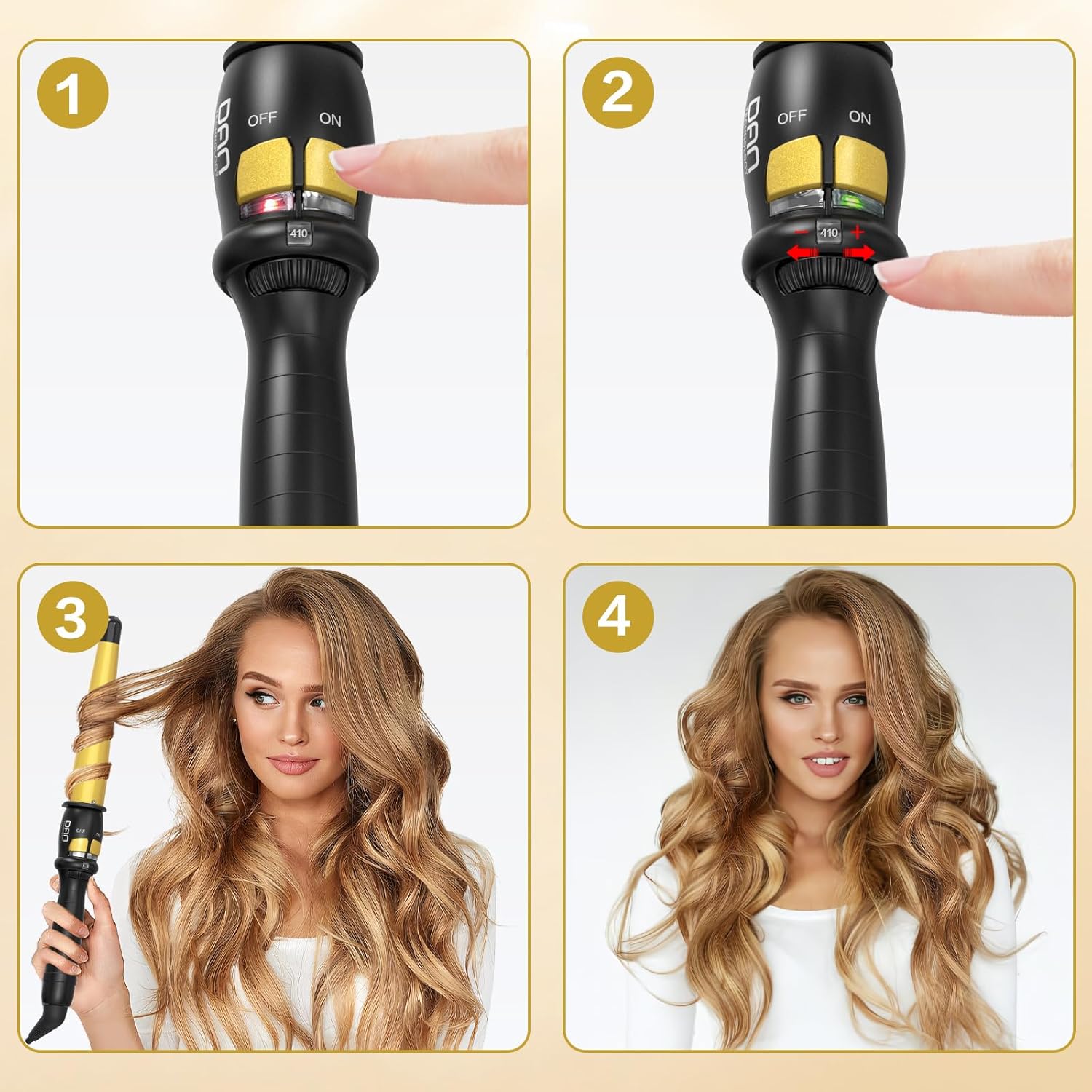 DAN Technology Rizador de pelo cónico de 34-1 14 pulgadas, rizador de pelo de cerámica turmalina, rizador de pelo de doble voltaje, herramienta de