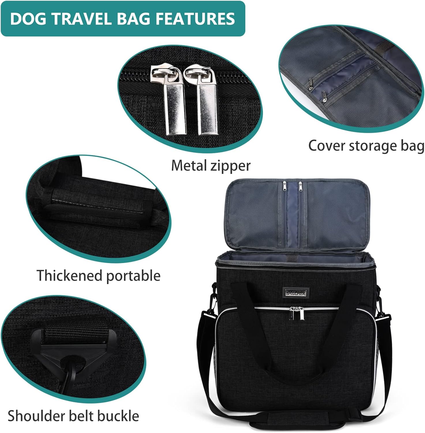 BAGLHER Bolsa de viaje para perros, bolsa de viaje para mascotas (todos los suministros de viaje para mascotas), con 2 recipientes de comida para