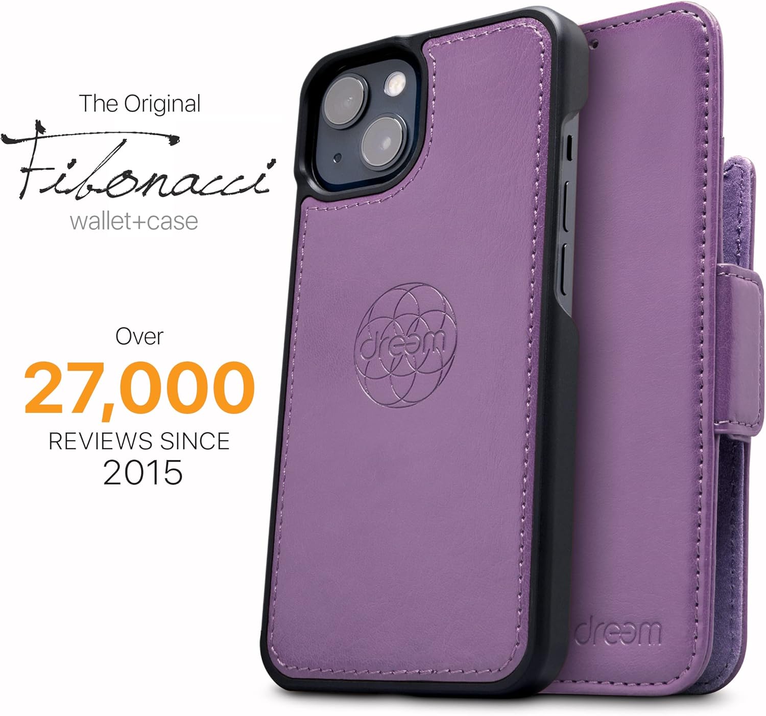 Dreem Fibonacci – Funda tipo cartera para iPhone 15 Plus, 2 en 1, a prueba de golpes y funda desmontable de piel vegana, compatible con MagSafe,