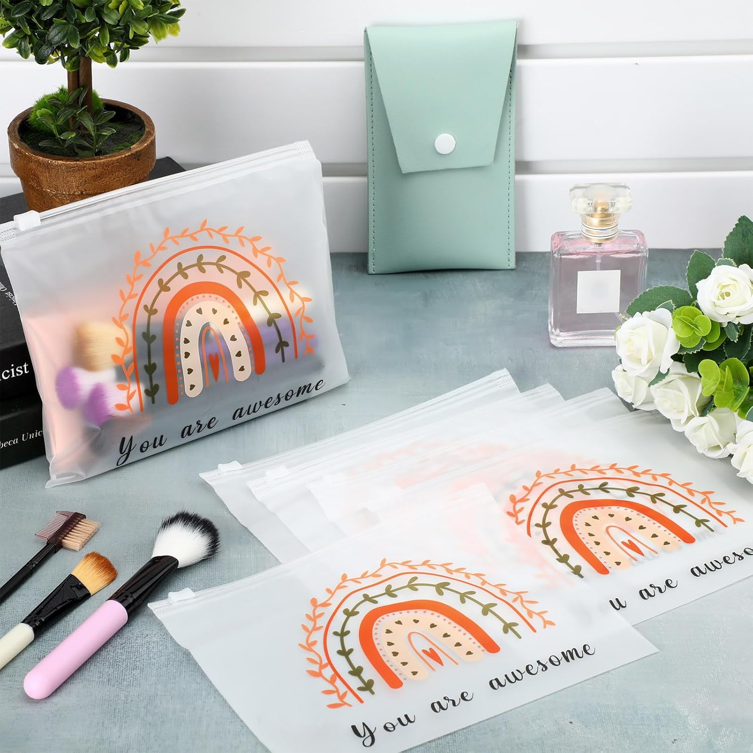 150 bolsas de cosméticos inspiradoras de EVA con cremallera, regalos para el día de la madre, regalos de aliento a granel, bolsas de artículos de