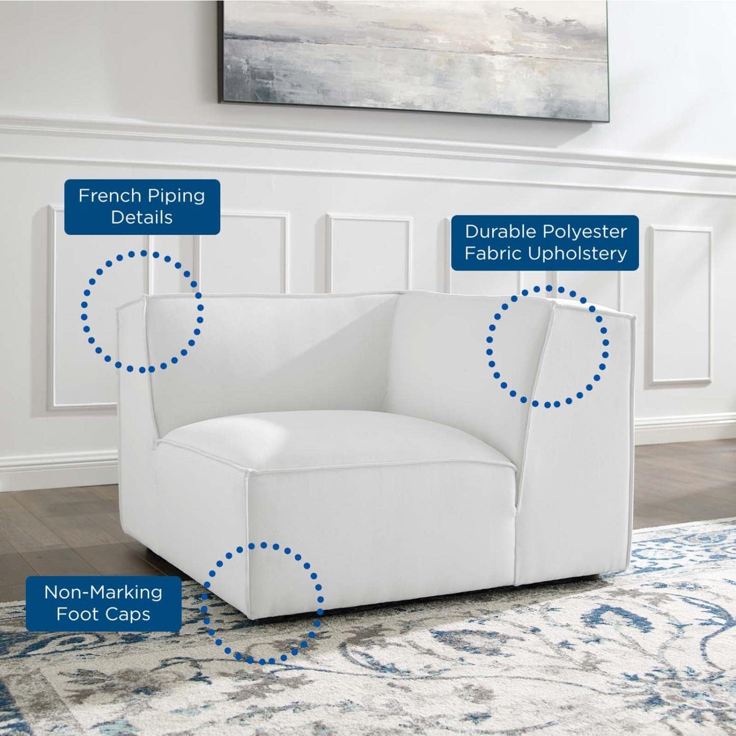 Modway Restore – Silla esquinera de tela tapizada para sofá seccional en color blanco, 40.5 x 40.5 x 28