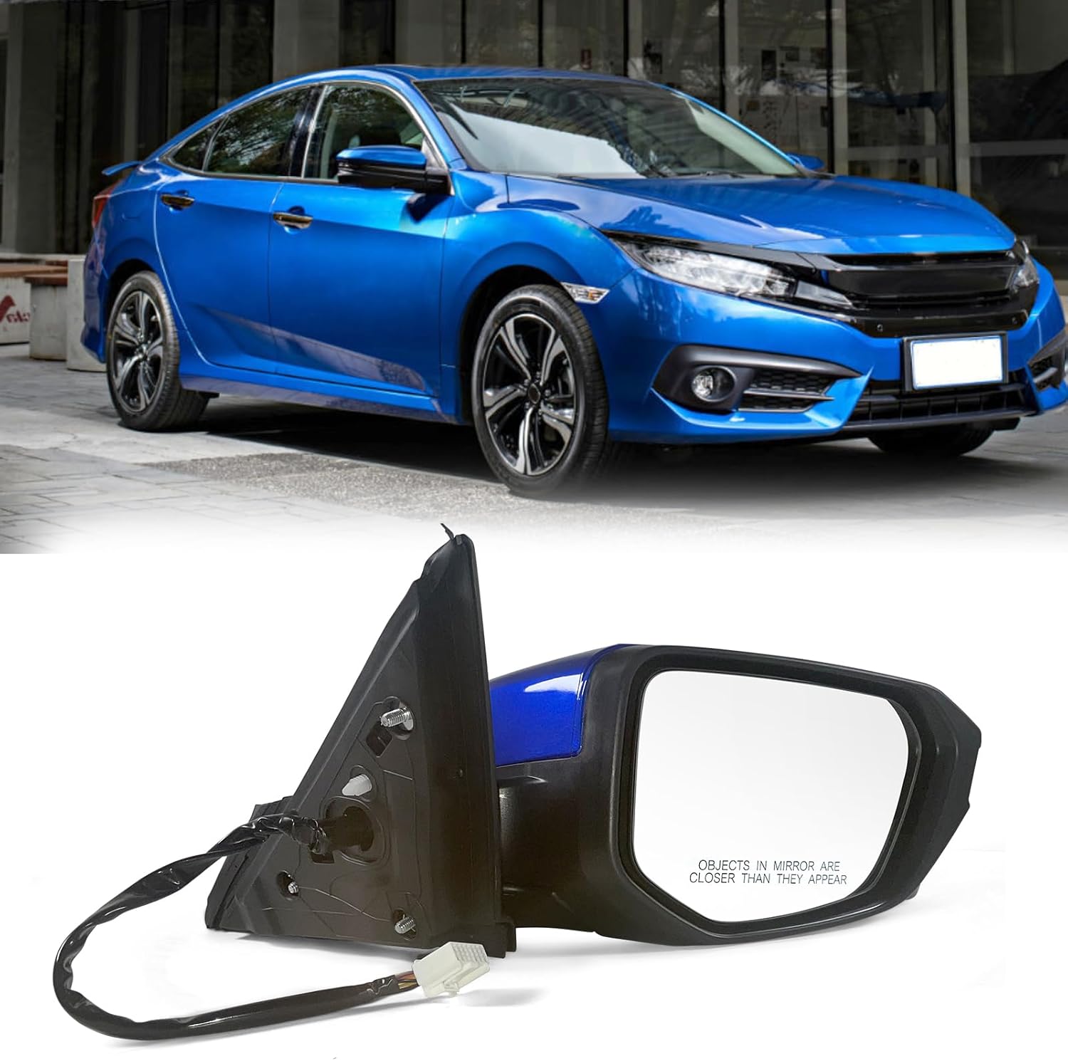 Lqito Espejo de puerta lateral del pasajero compatible con Honda Civic SedancoupeHatchback LxExSport 2016-2021 con calefacción eléctrica y cámara
