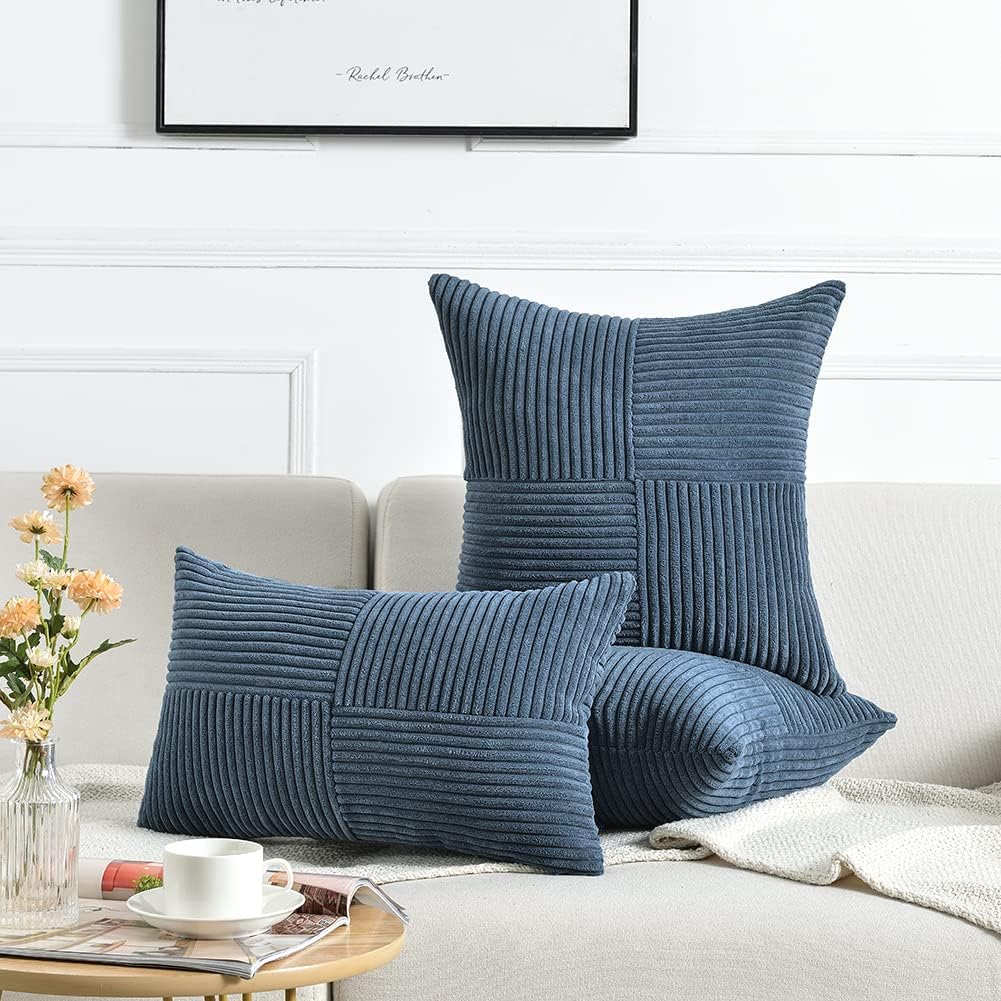 Fancy Homi Paquete de 2 fundas de almohada decorativas de color azul polvoriento de 20 x 20 pulgadas para sala de estar, sofá, cama, sofá, rústico,