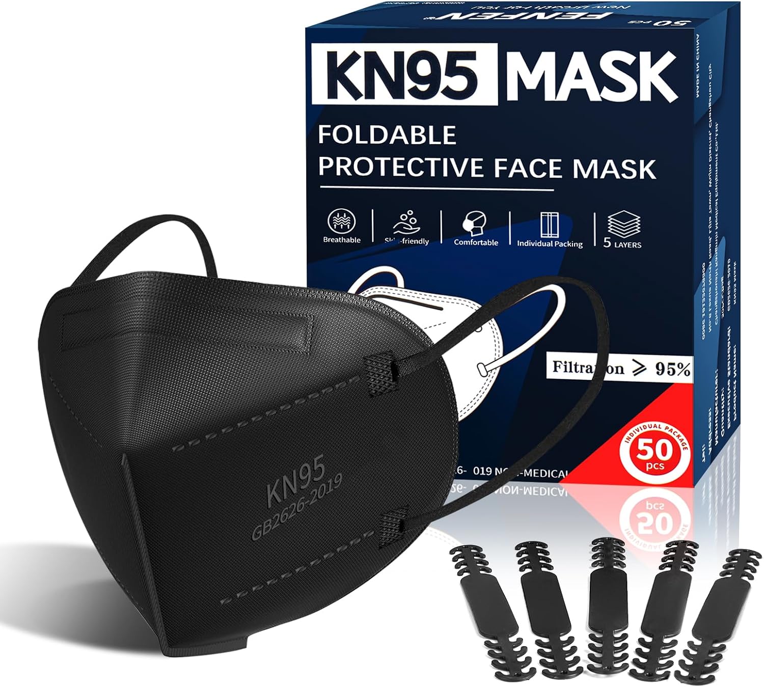 FENFEN Mascarillas KN95 desechables para adultos, paquete de 50 unidades, protección contra el polvo, seguridad contra el polvo, transpirables,