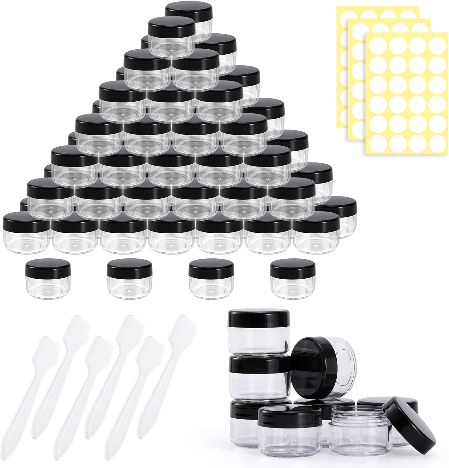 60 unidades de 0.5 fl oz0.53 oz de muestra de tarro transparente transparente crema de vidrio cosmético recipientes con mini espátulas etiqueta para