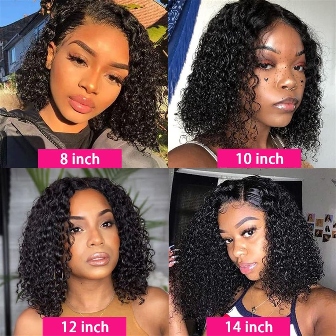 Rina Wear and Go – Peluca de cabello humano sin pegamento Culry Bob, mejorada, 5 x 5, sin pegamento, precortada, encaje frontal, pelucas para mujer,
