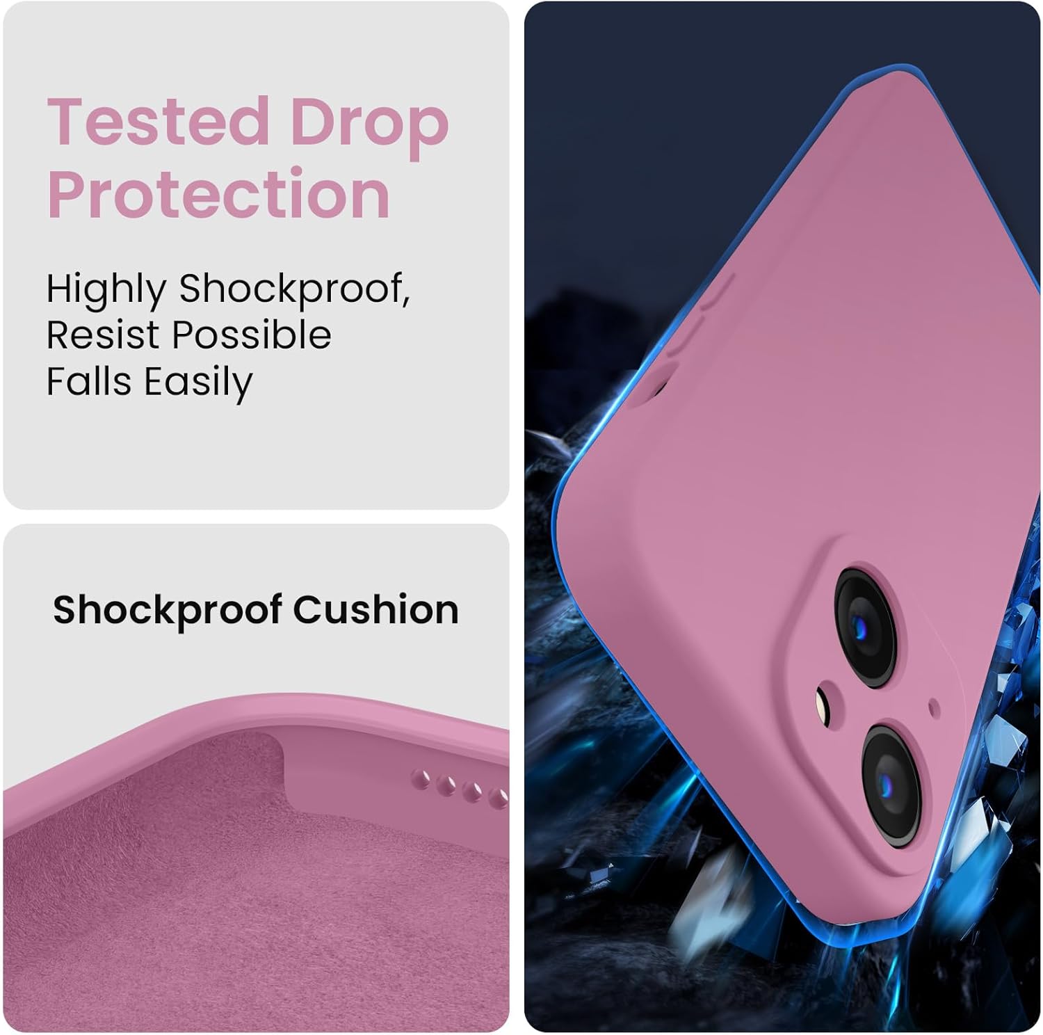 FireNova Funda diseñada para iPhone 15, funda de silicona mejorada protección de cámara con 2 protectores de pantalla, forro interior de microfibra