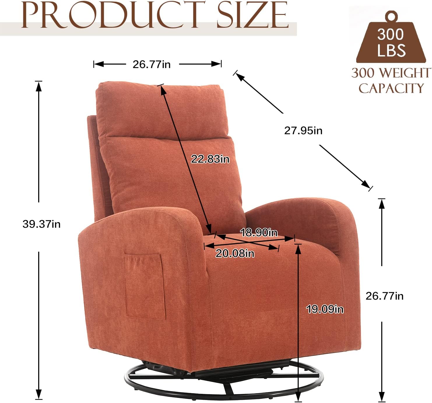 KINFFICT Silla giratoria moderna, mecedora tapizada para el cuarto del bebé, cómoda silla mecedora con respaldo alto con bolsillo lateral y