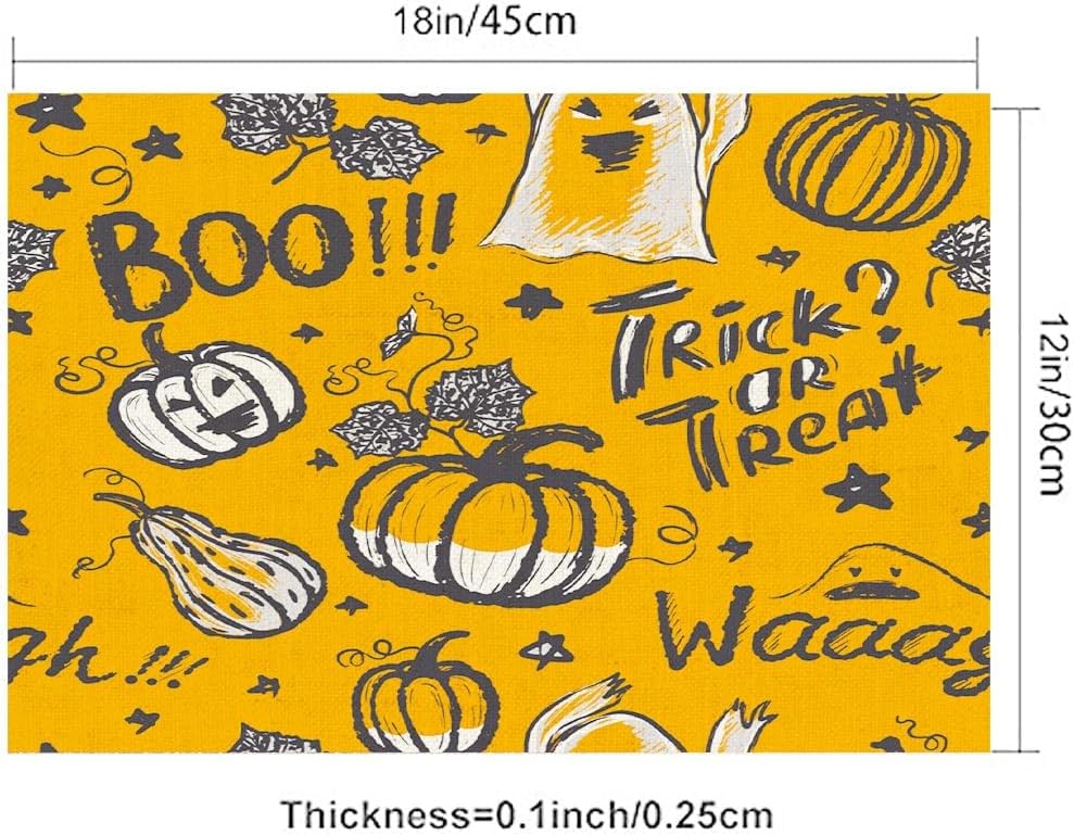 Juego de 4 manteles individuales de Halloween de 18 x 12 pulgadas, decoración de mesa de Halloween de 18 x 12 pulgadas