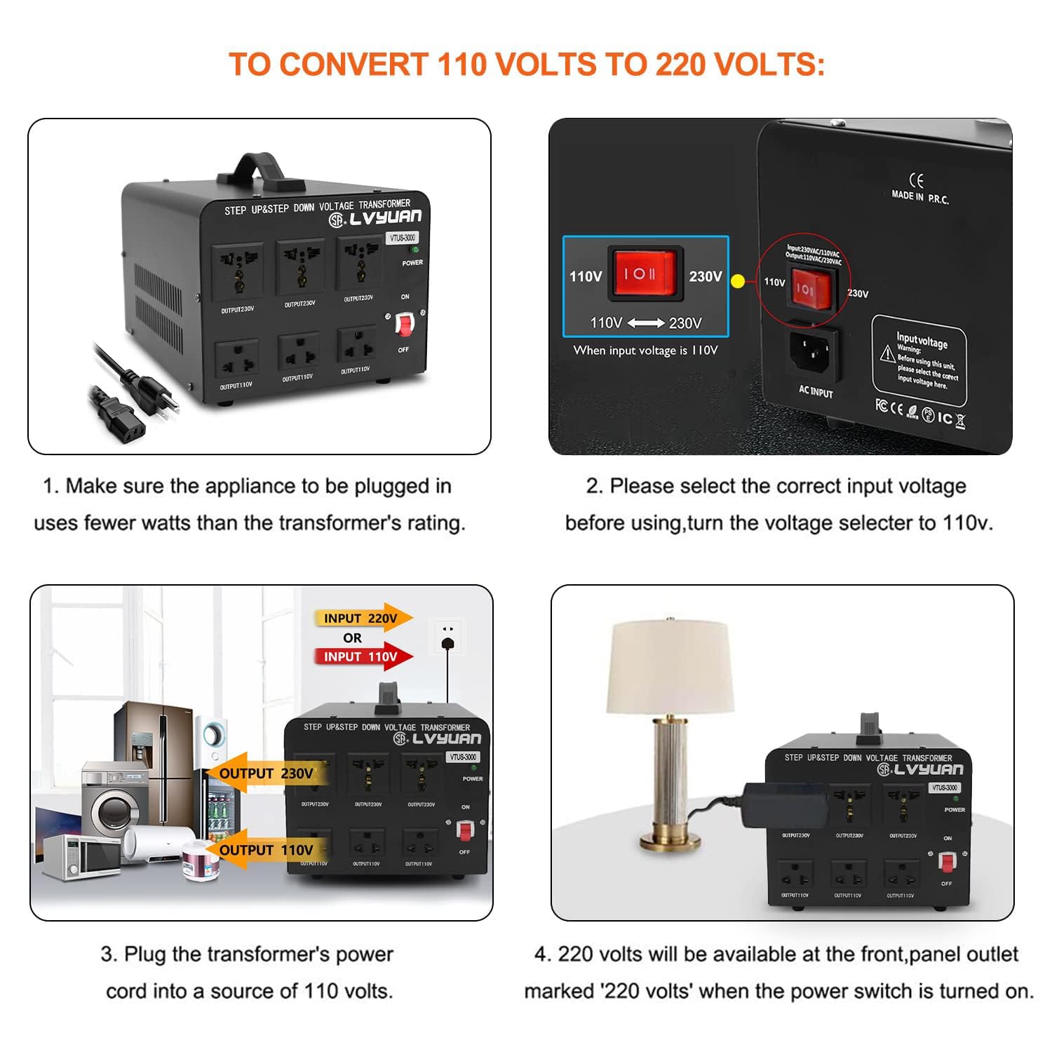 Convertidor de transformador de voltaje de 3000 vatios, convertidor de 110-120 voltios a 220-240 voltios y de 220-240 voltios a 110-120 voltios con
