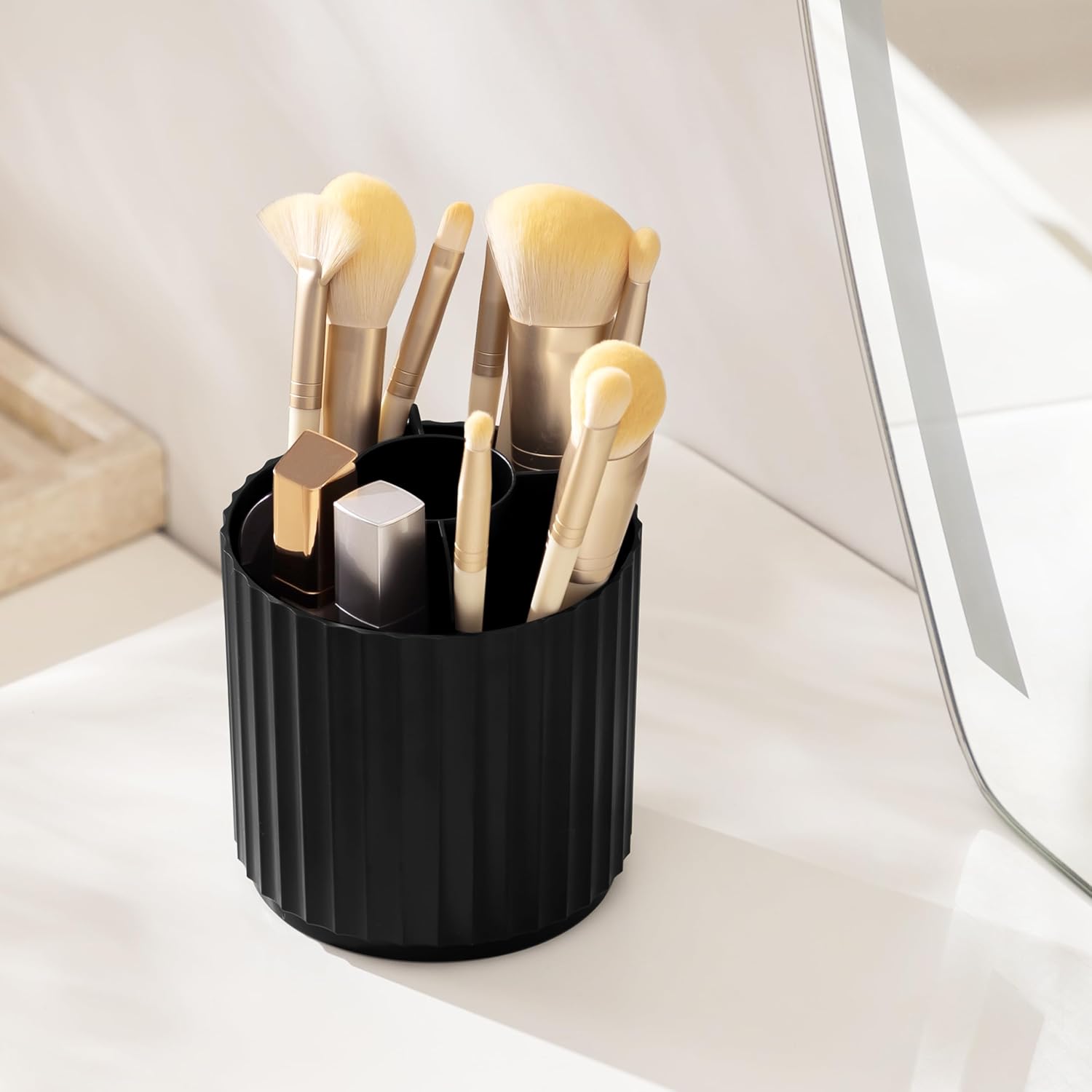 HBlife Soporte giratorio para brochas de maquillaje, organizador de brochas de maquillaje con tapa, organizador de cosméticos, a prueba de polvo,