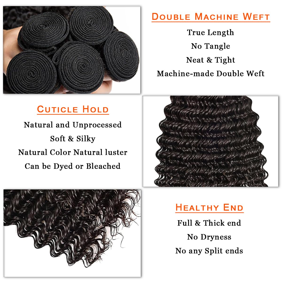 Weydlor Extensiones de ondas profundas con encaje frontal de 13 x 4, cabello humano de 18, 20, 22+16 pulgadas, 3 paquetes con encaje frontal, 100%