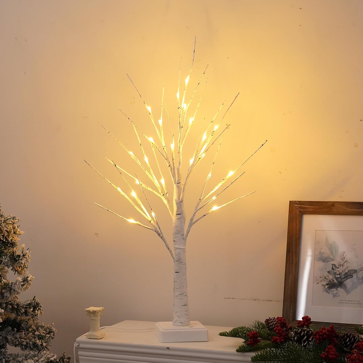 Lámpara de árbol de abedul de 24 LED, árbol de espíritu de luz de hadas, 24 piezas de adornos de huevo de Pascua, luz de árbol bonsái, ramas