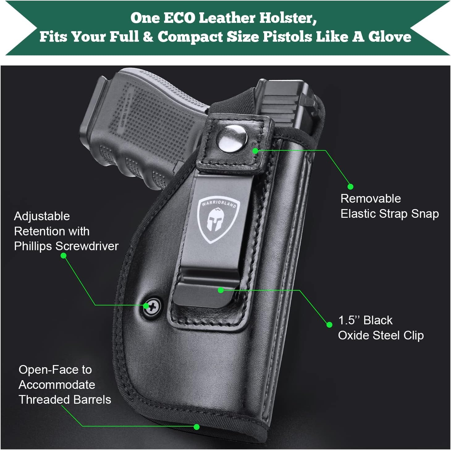 Funda universal de piel IWB ECO opcional tamaño completo  compacto – Pistolas subcompactas  tamaño de bolsillo, retención adjunta, clip de acero de