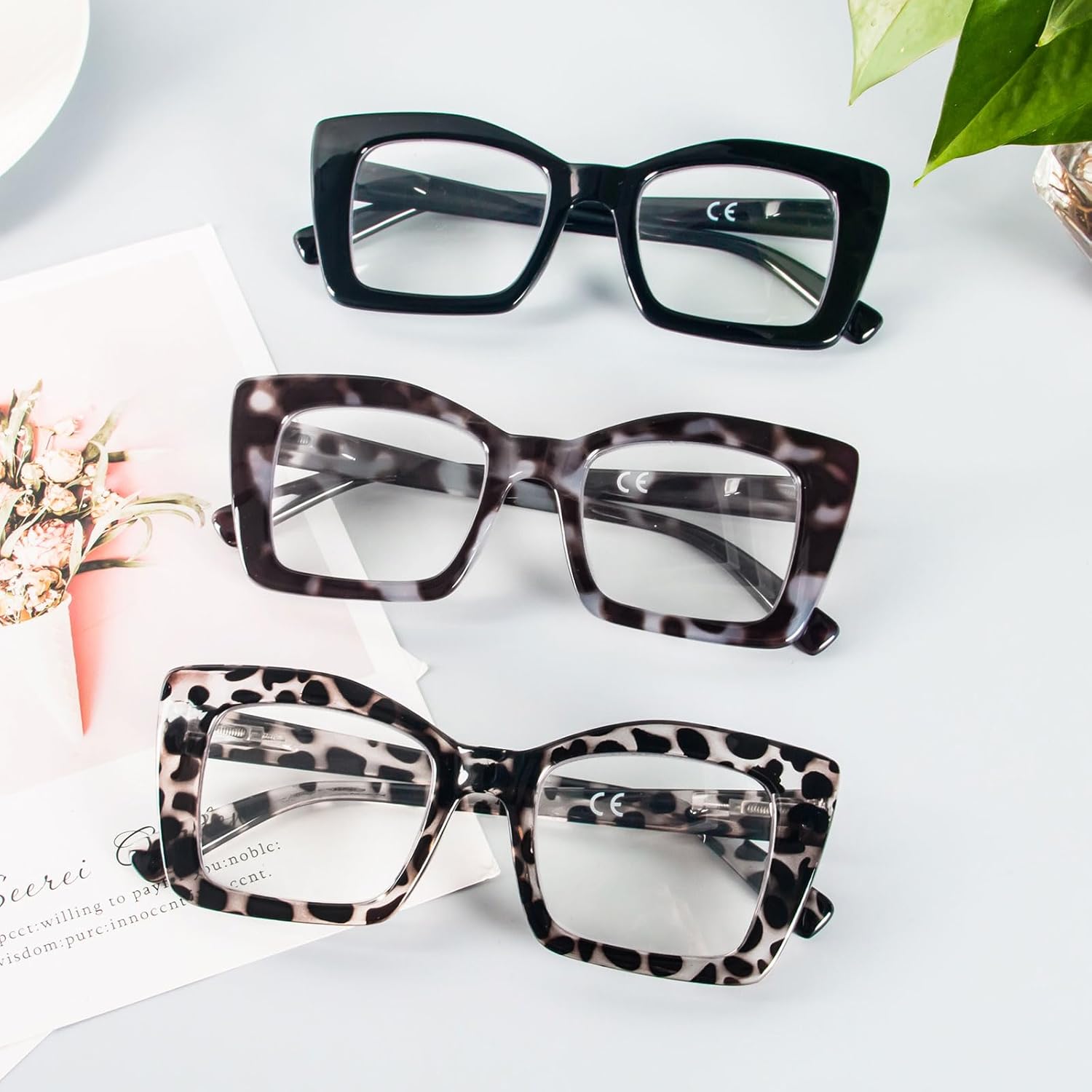 DXYXYO Lentes de lectura cuadrados de gran tamaño para mujer, bloqueo de luz azul, estilo Oprah, marco grueso, lectores con bisagra de resorte