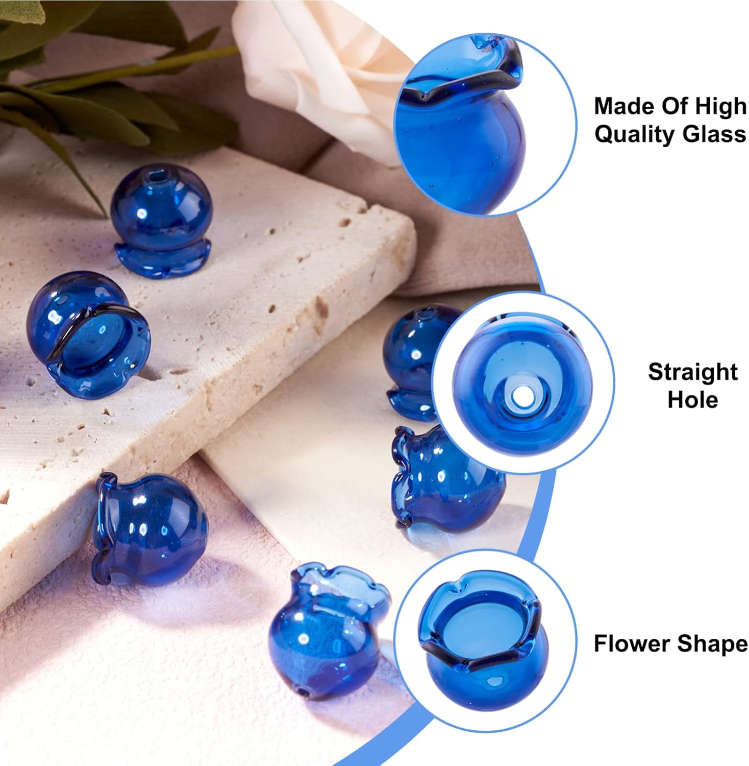 FASHEWELRY 10 cuentas de cristal hechas a mano con flores de trompeta y flores de cristal, cuentas espaciadoras de flores de cristal, cuentas