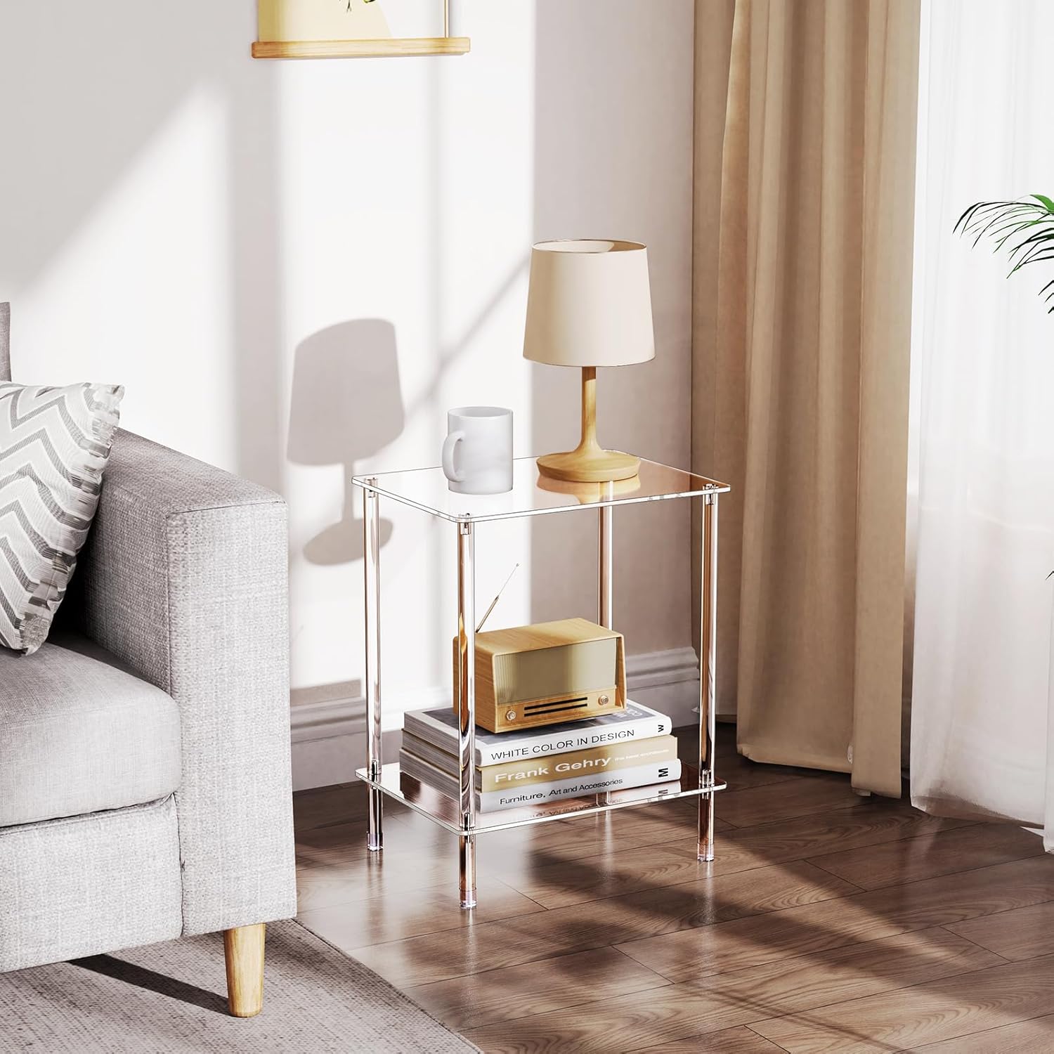 Bkemiy Clear Acrylic Side Table Set of 2, 2-Tier End Table for Living Room, Small Modern Bedside Tables Nightstand for Bedroom, Home Decor Accent