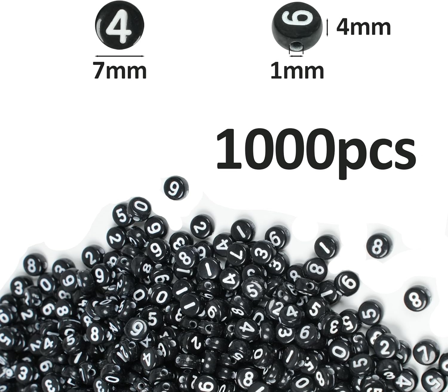 1000 cuentas numéricas redondas y blancas de 0-9 cuentas mixtas de 0.157 x 0.276 in de plástico, cuentas sueltas para hacer joyas y pulseras (blanco