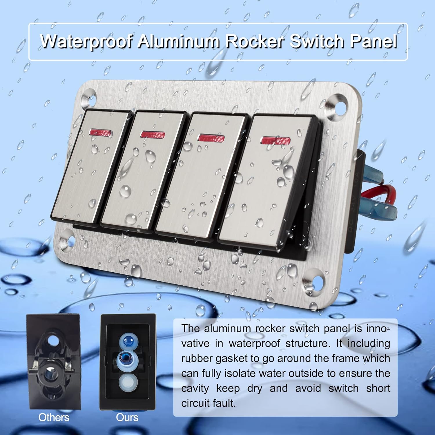 Panel de interruptor basculante de 4 cuadrillas de aluminio impermeable 12V24V, interruptor de encendido y apagado de 3 pines, panel de interruptor