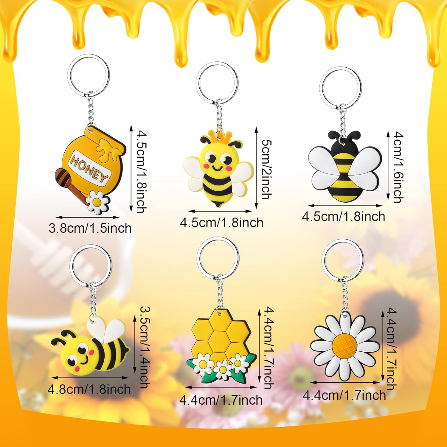 Tudomro 36 llaveros de abeja lindos recuerdos de fiesta de abejas, decoraciones de flores, macetas de miel, decoración de panal para niños, temática