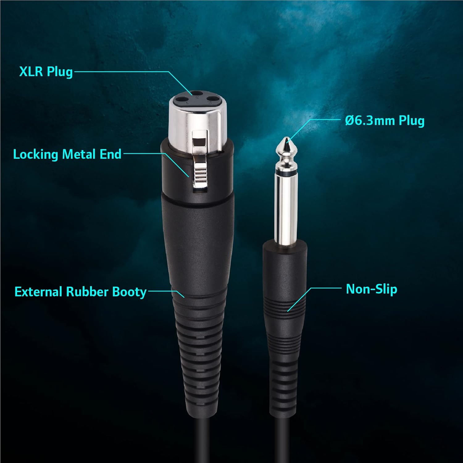 CAROL Cable de micrófono XLR hembra a 0.248 in (14 pulgadas) – 15 pies  Negro  Diseño integrado de una pieza  Compatible con preamplificadores XLR y