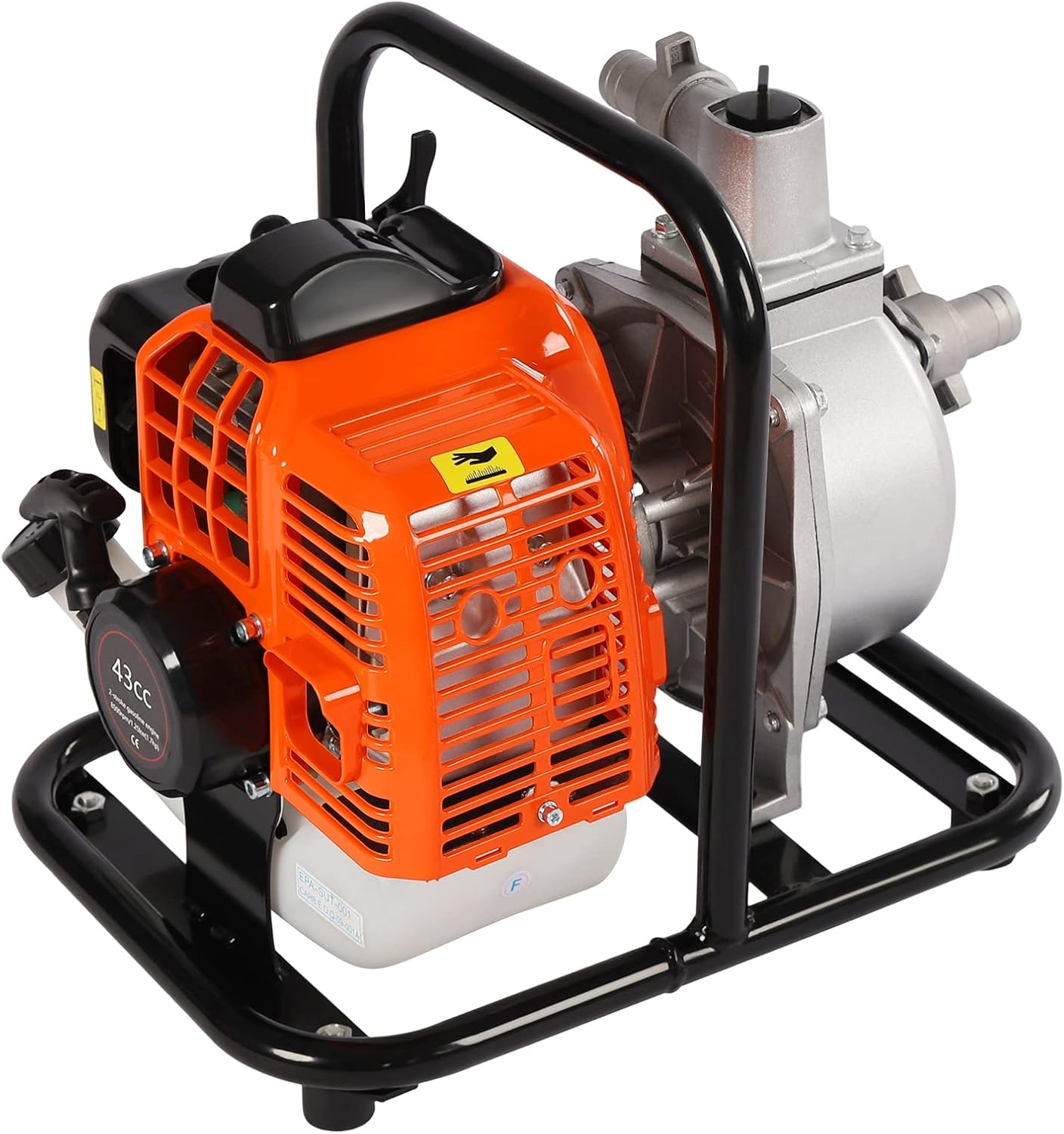 CNCEST Bomba de agua portátil con motor de gasolina, entrada y salida de 1 pulgada, bomba de transferencia de agua a gas 43CC con filtro de bomba,