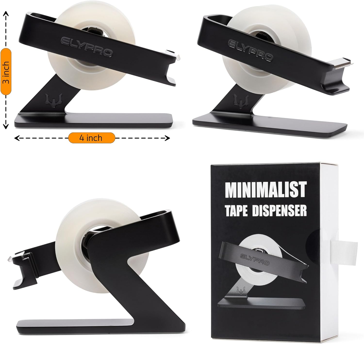 ELYPRO Dispensador de cinta moderna para escritorio de oficina, diseño elegante y minimalista, hecho meta pesado, ahorra espacio, perfecto para uso