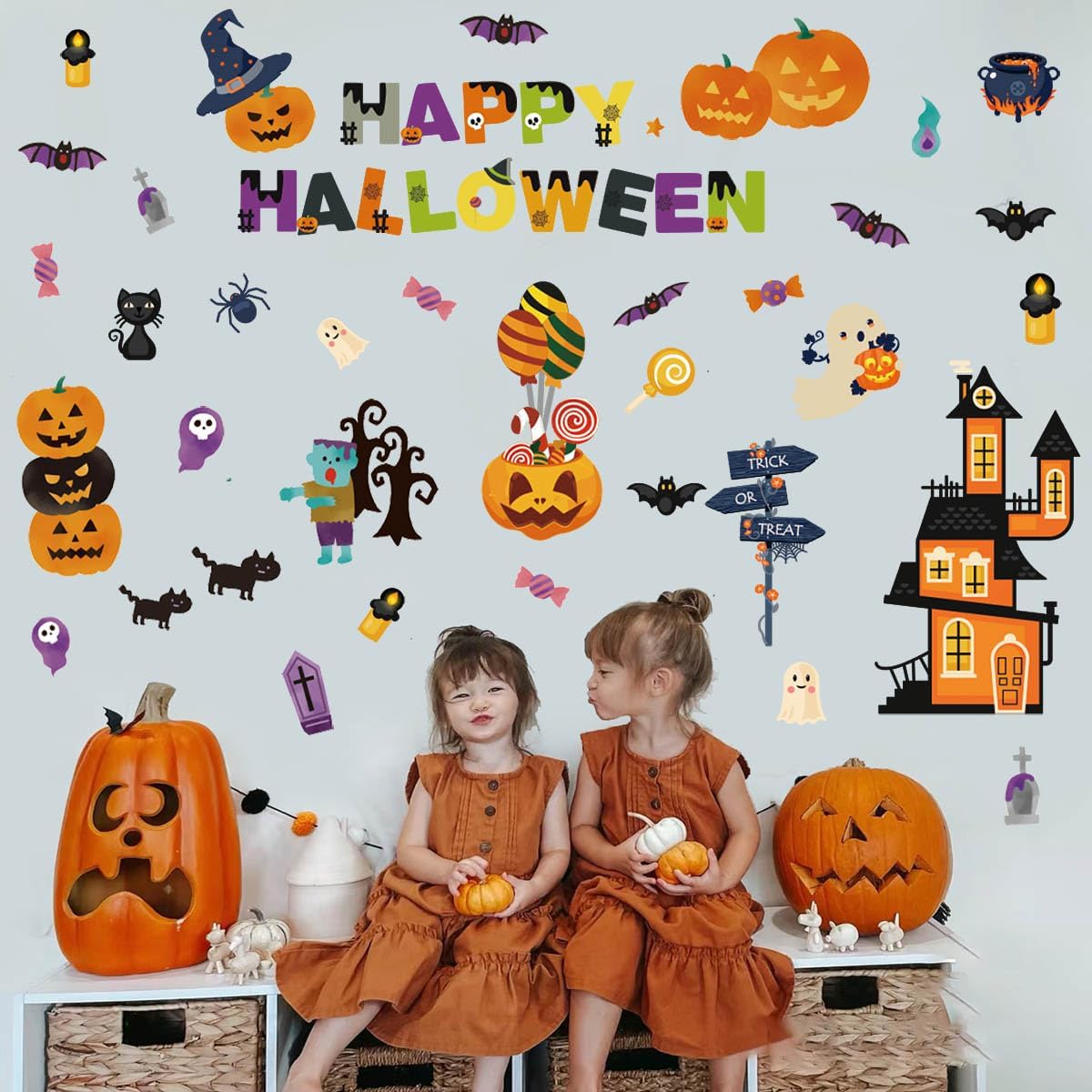 Calcomanías de Halloween para ventana, lindas calcomanías de Halloween para ventana, faroles de truco o trato, decoraciones de calabazas para niños,