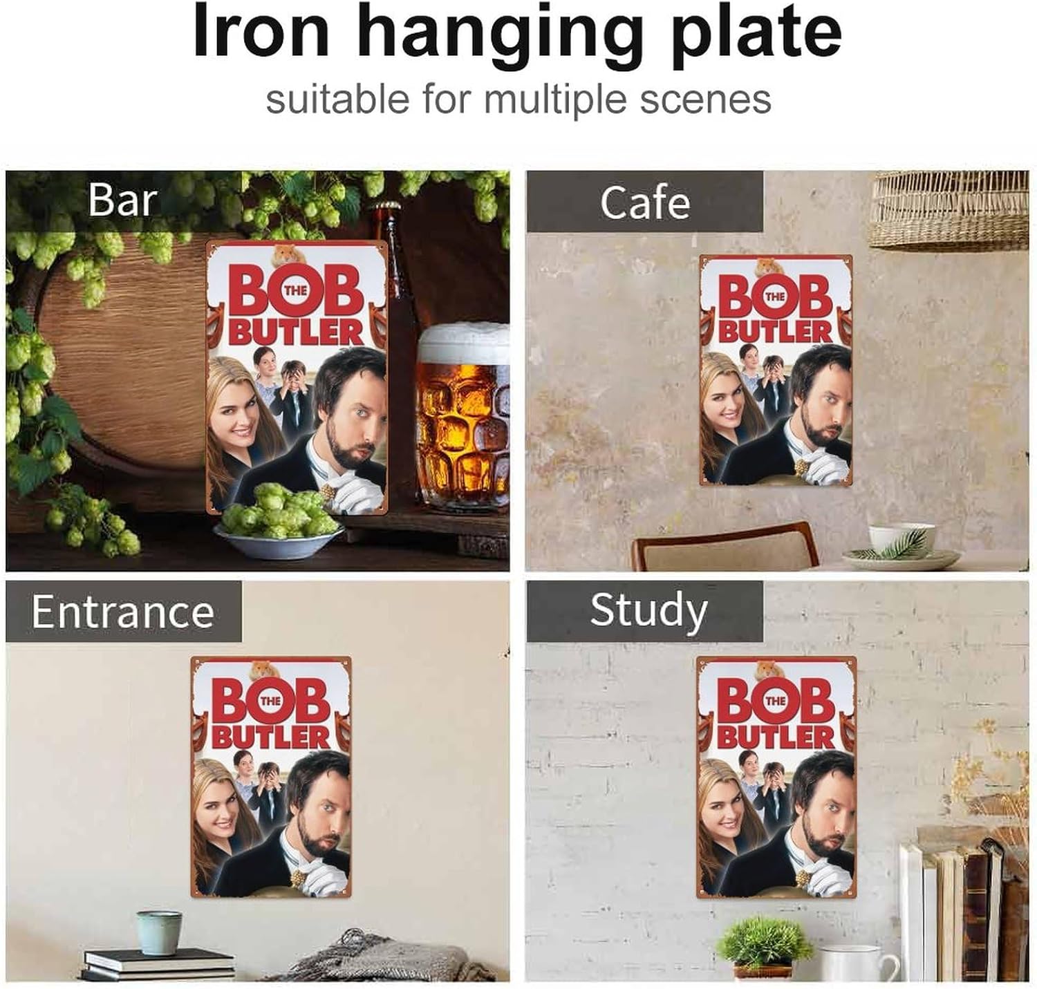 Bob the Butler Tin logo retro poster restaurant wall decoration home door garden store bar coffee shop club logo gift 12 X 8 inches