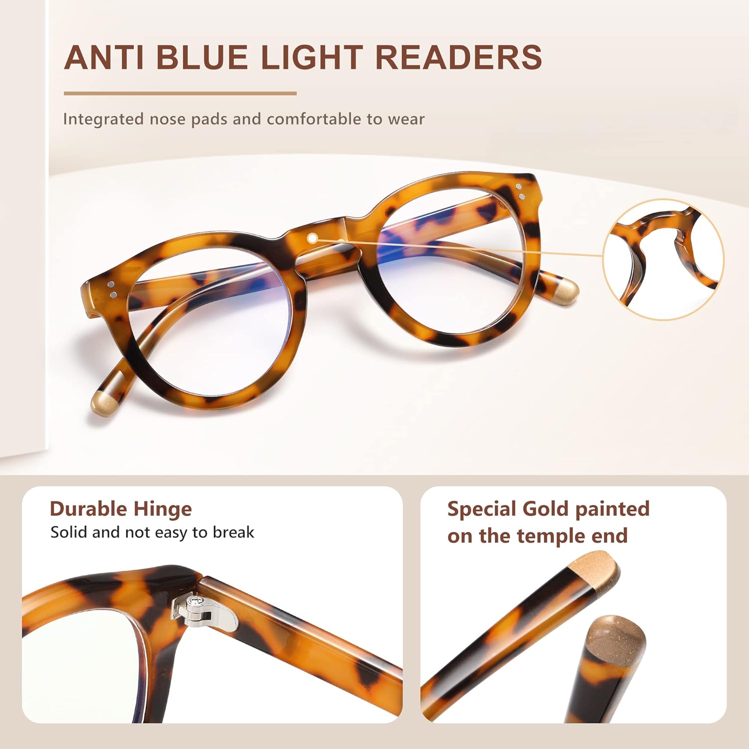 EASY READ Lentes de lectura redondos retro con bloqueo de luz azul para mujer, anti rayos UV, lentes de computadora para mujer