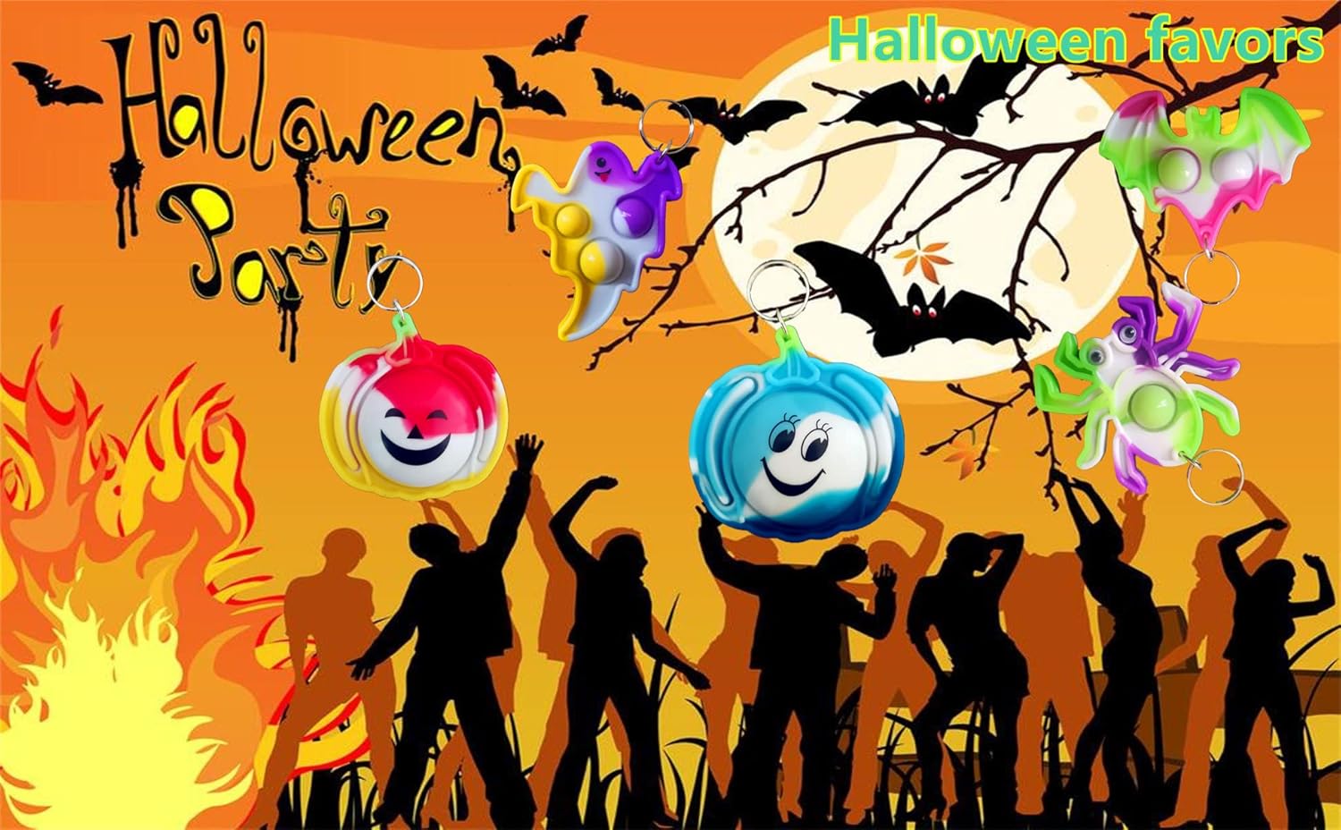 (Regalo para estudiantes de Halloween), 50 paquetes a granel de Halloween, fantasma, calabaza, araña, murciélago, llavero de burbujas, mini llavero,