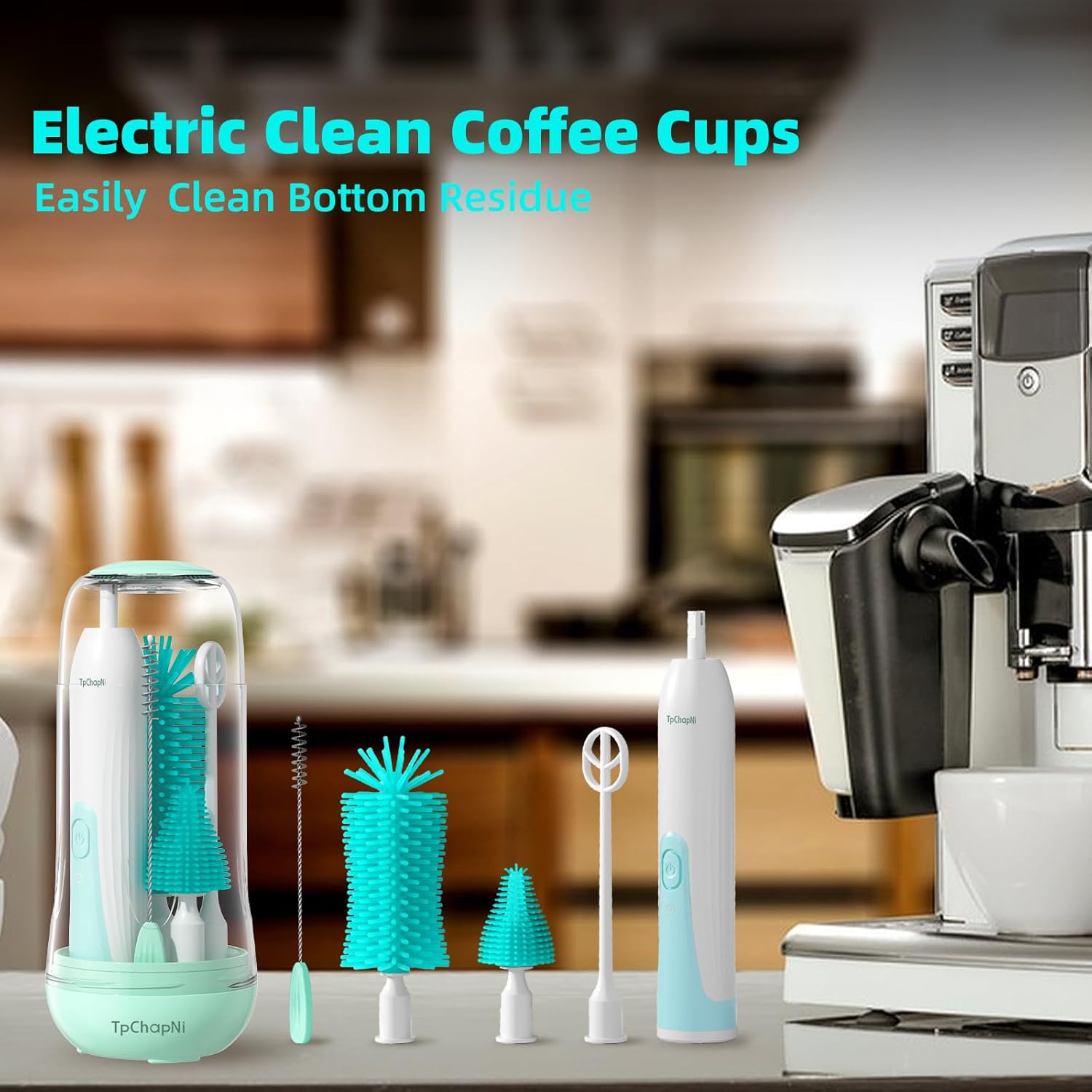 TpChapNi Juego de cepillos eléctricos para biberones de viaje, limpiador de cepillo eléctrico para botellas, Kit de limpiador de botellas de bebé 6