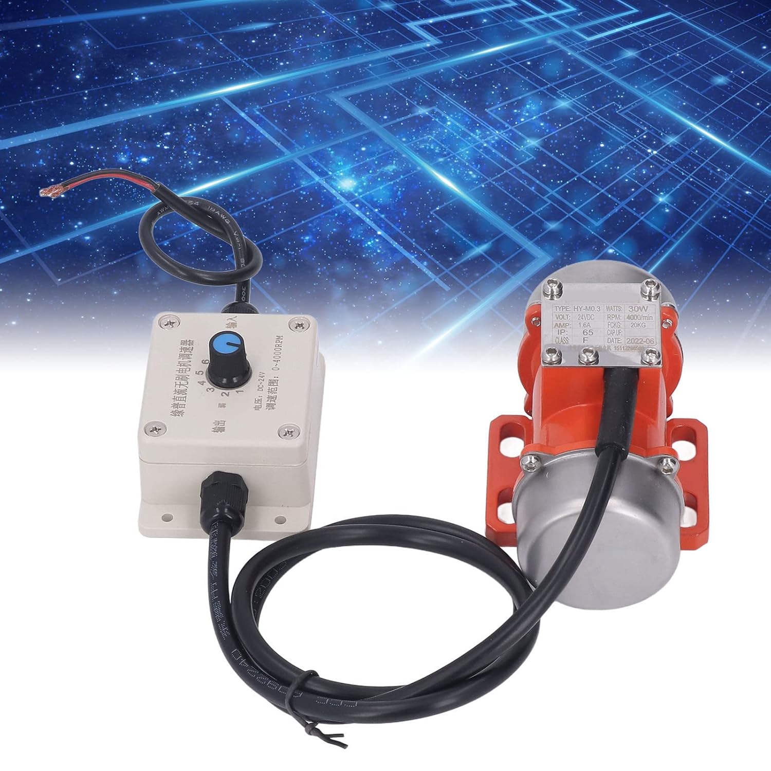 Hilitand Motor de vibración DC fuerza excitante pequeño motor eléctrico con controlador de velocidad sin escobillas 30W 4000RPM DC 12V 2.1A