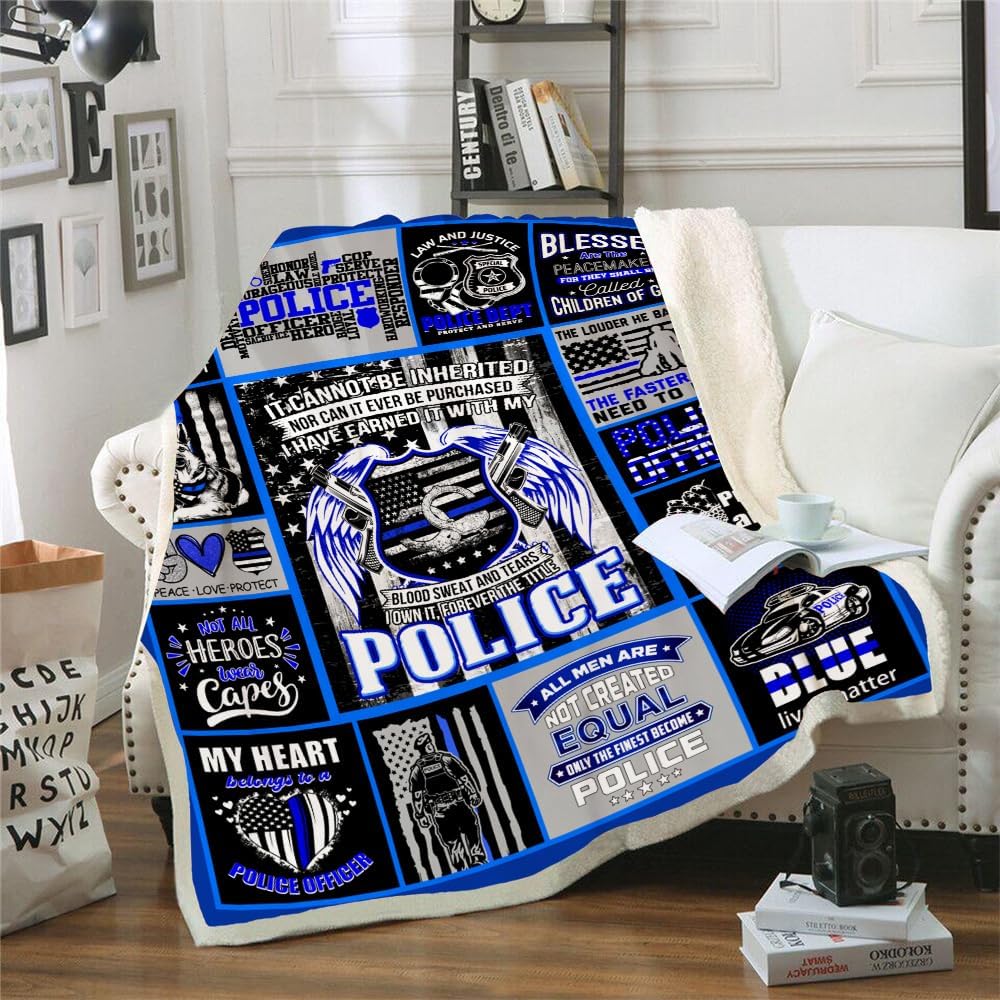 Manta de regalos de policía, regalos de cumpleaños de jubilación de policía para hombres, regalos de línea azul fina, regalos de graduación de la