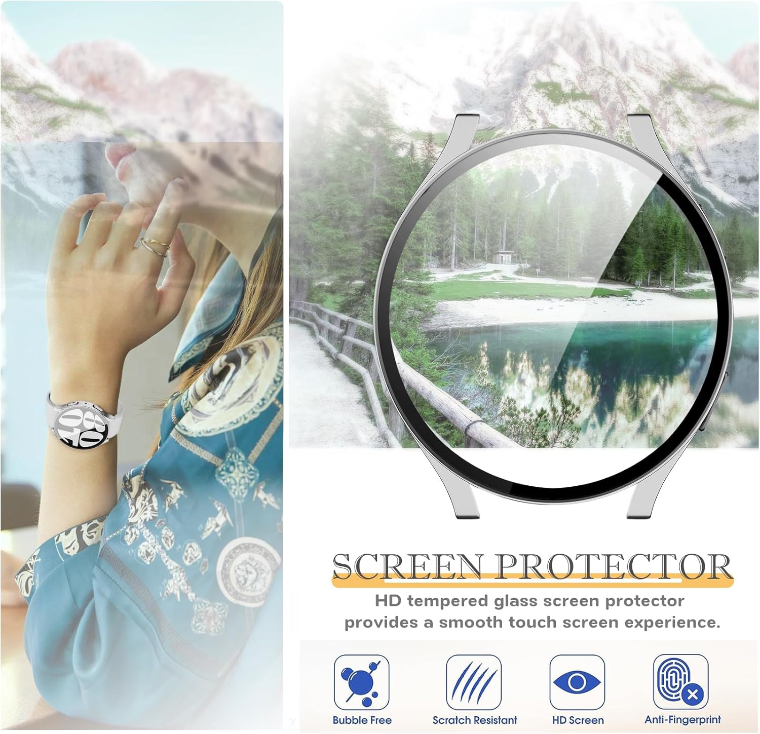Funda de 1.575 pulgadas compatible con Samsung Galaxy Watch 6 de 1.575 pulgadas, 1.732 pulgadas, funda mate con protector de pantalla, cubierta
