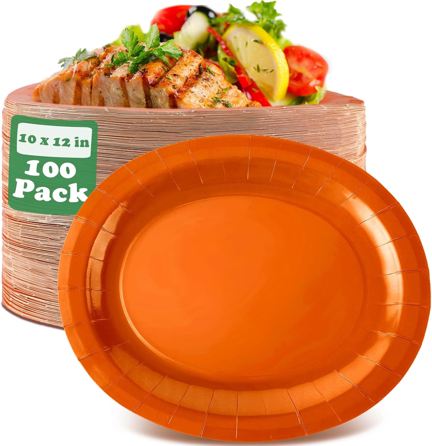 Uiifan 100 platos ovalados de papel de 10 x 12 pulgadas, platos ovalados grandes y resistentes, desechables, platos para fiestas, suministros de