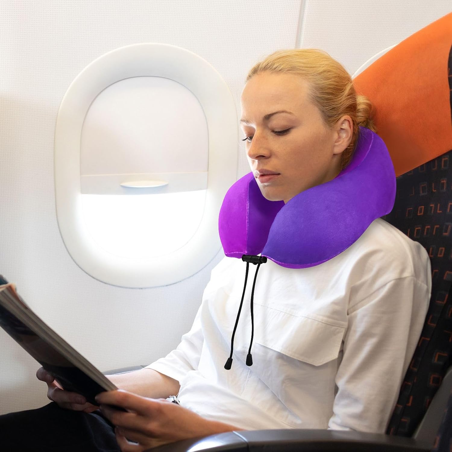 Almohada de viaje color azul oscuro Mangenta para cama de viaje de automóvil, almohada de apoyo para el cuello en forma de U de espuma viscoelástica