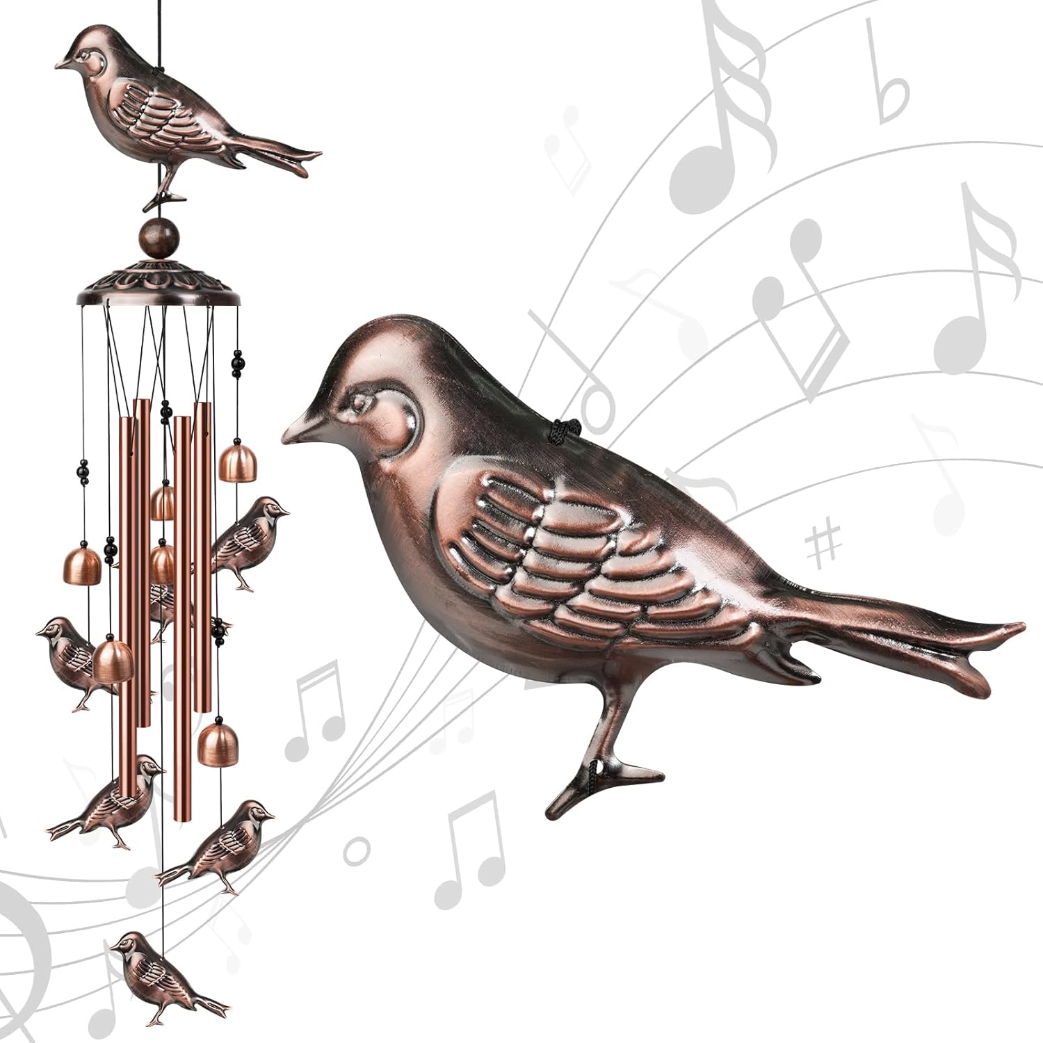 Campanillas de viento de pájaros para exteriores, campanas de viento decorativas con 4 tubos de aluminio para colgar, campanas de viento